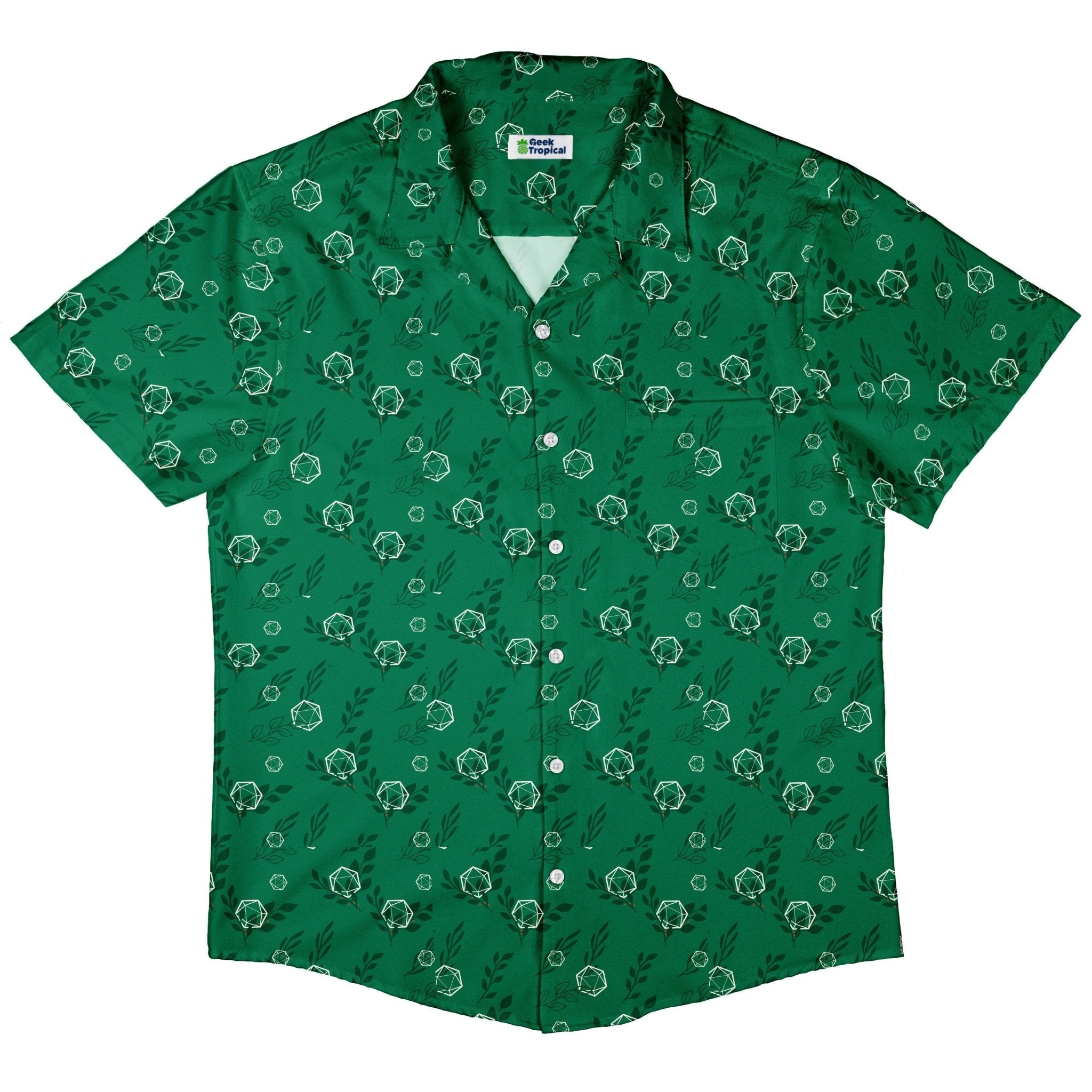 Leafy Green Dice Button Up Shirt - adult sizing - Botany Print - Design by Heather Davenport