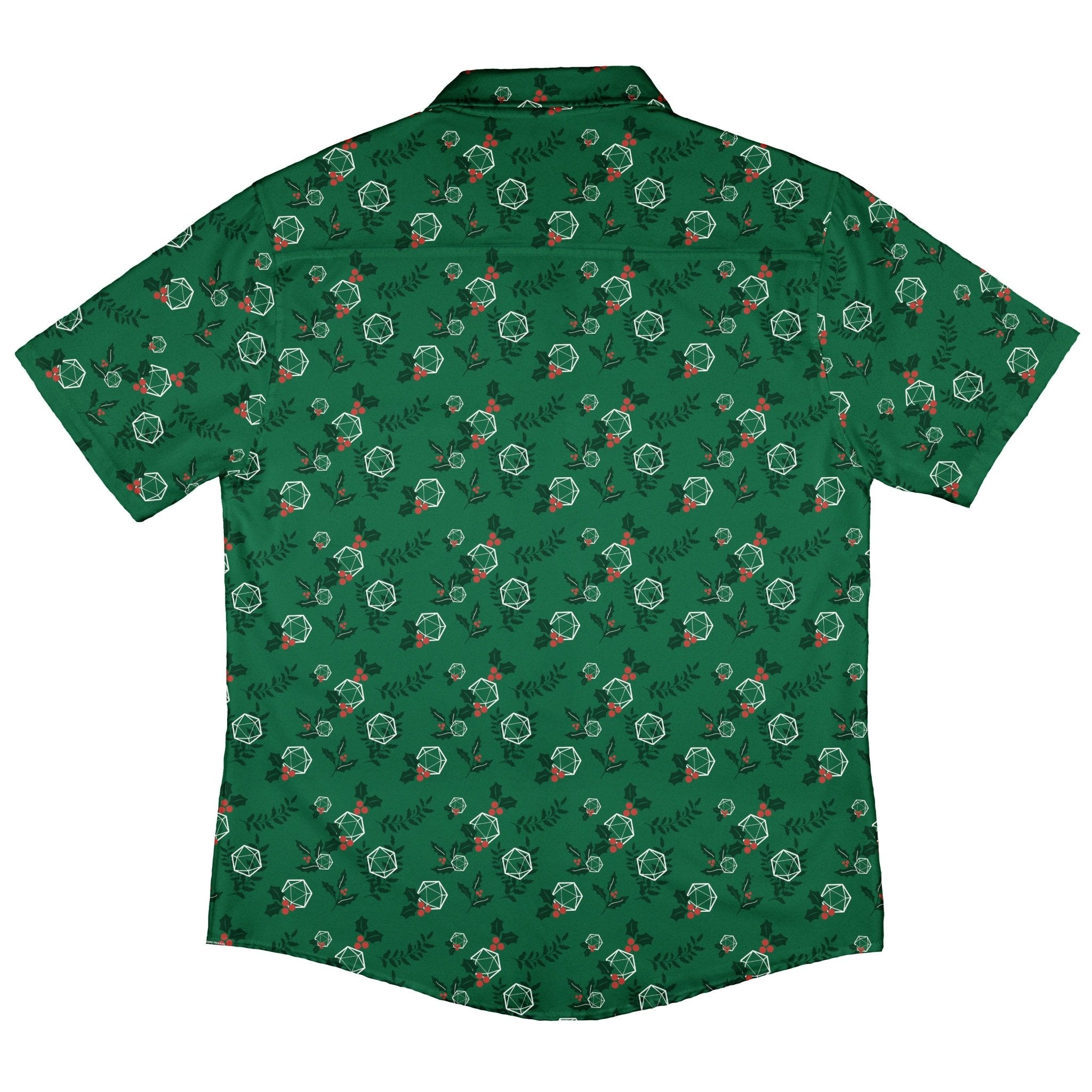 Leafy Mistletoe Dice Button Up Shirt Geek Nerd adult sizing Christmas Print Design by Heather Davenport