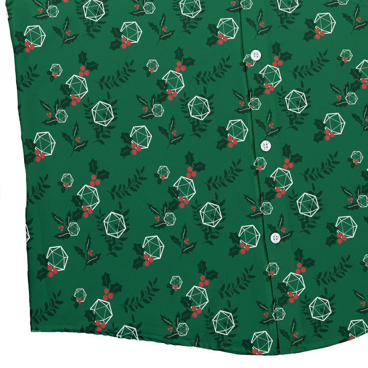Leafy Mistletoe Dice Button Up Shirt Geek Nerd adult sizing Christmas Print Design by Heather Davenport