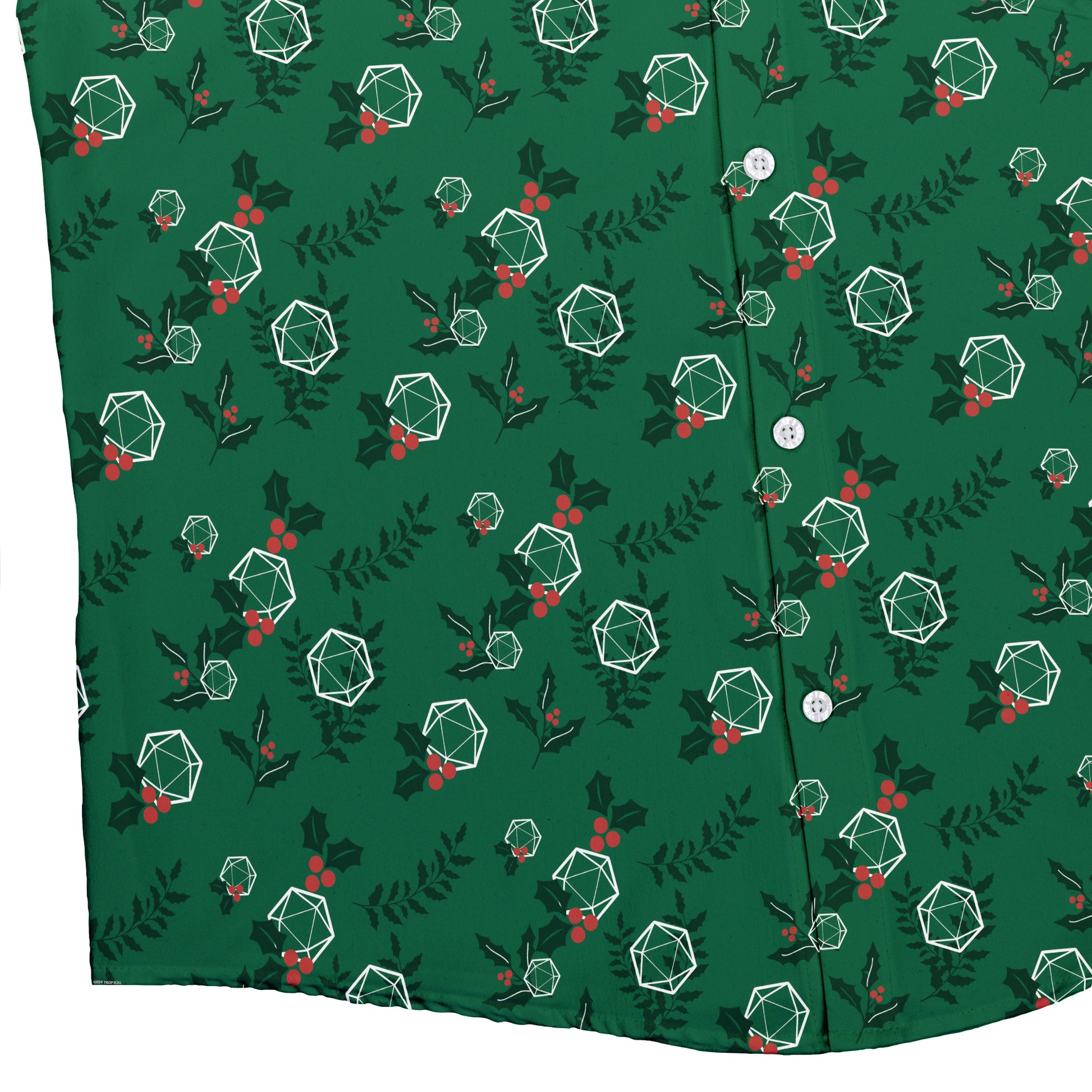 Leafy Mistletoe Dice Button Up Shirt Geek Nerd adult sizing Christmas Print Design by Heather Davenport