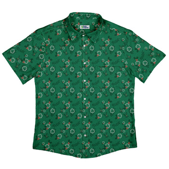 Leafy Mistletoe Dice Button Up Shirt Geek Nerd adult sizing Christmas Print Design by Heather Davenport