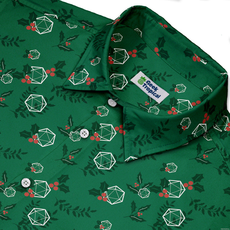 Leafy Mistletoe Dice Button Up Shirt Geek Nerd adult sizing Christmas Print Design by Heather Davenport