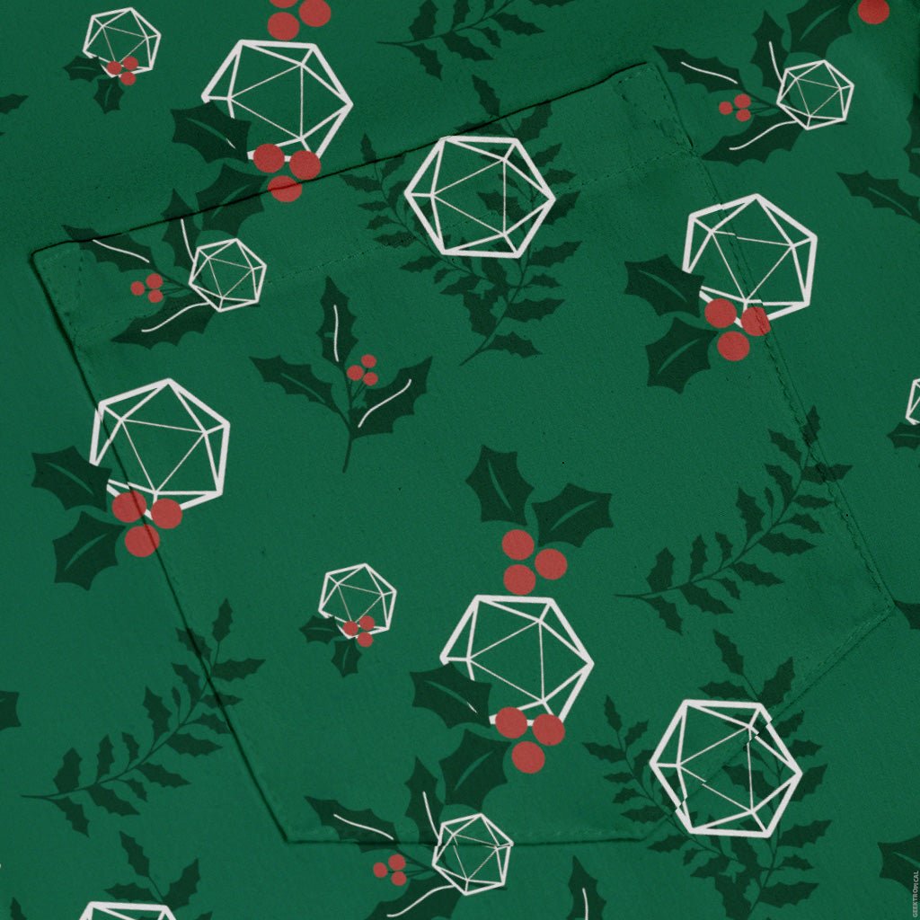 Leafy Mistletoe Dice Button Up Shirt Geek Nerd adult sizing Christmas Print Design by Heather Davenport