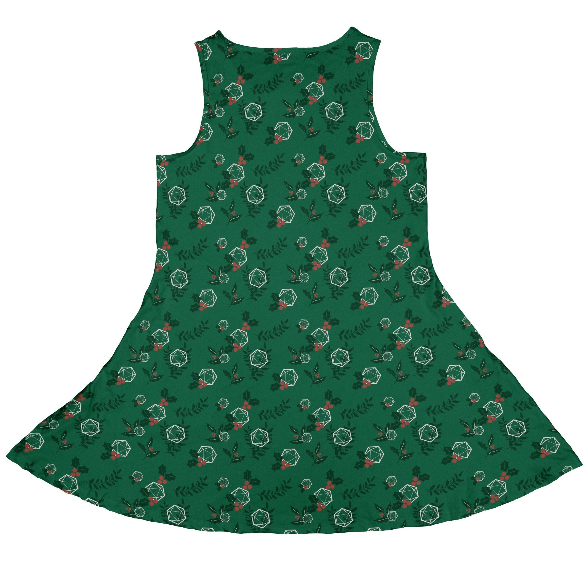 Leafy Mistletoe Dice Dress Geek Nerd Christmas Print Design by Heather Davenport lx - C