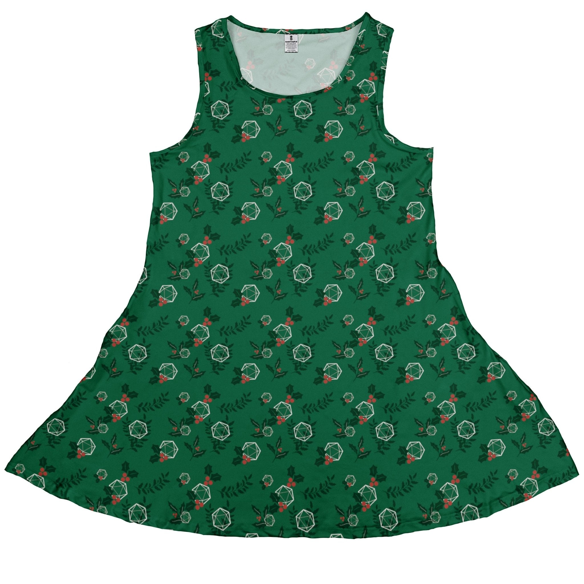 Leafy Mistletoe Dice Dress Geek Nerd Christmas Print Design by Heather Davenport lx - C