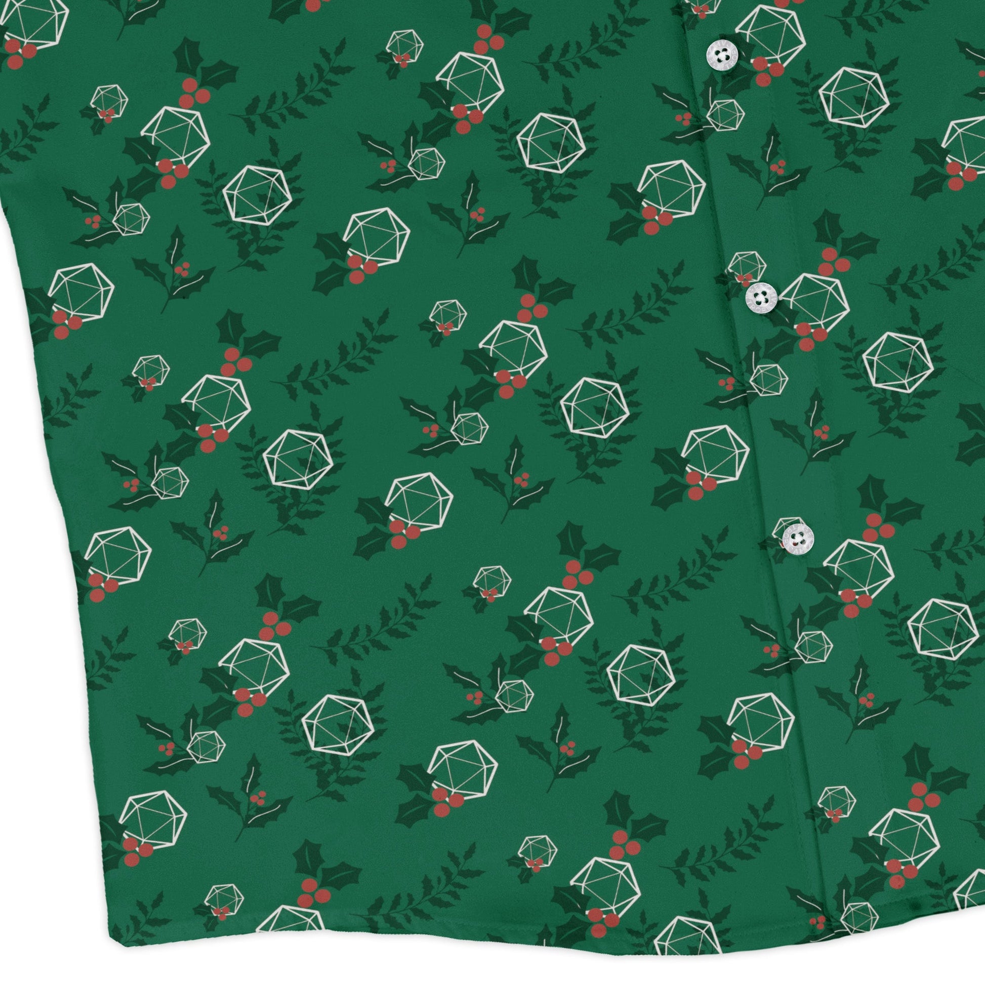 Leafy Mistletoe Dice Long Sleeve Button Up Shirt Geek Nerd adult sizing Christmas Print Design by Heather Davenport
