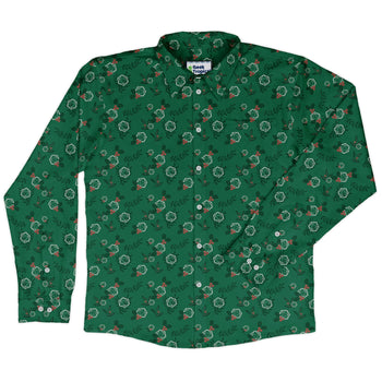 Leafy Mistletoe Dice Long Sleeve Button Up Shirt Geek Nerd adult sizing Christmas Print Design by Heather Davenport