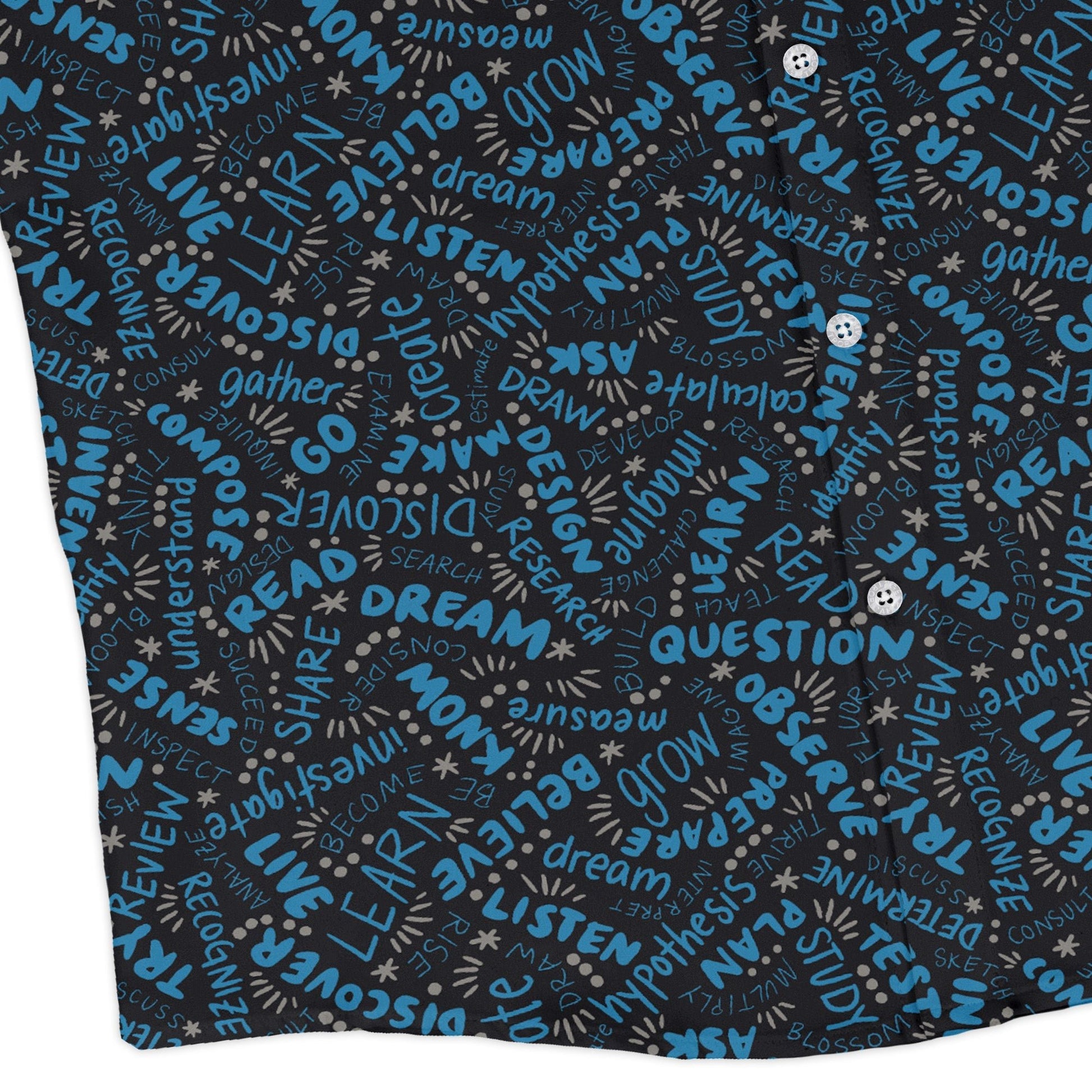 Learner Affirmations Long Sleeve Button Up Shirt Geek Nerd adult sizing Design by Zirkus Design FLOW DESC WRITING