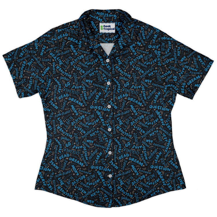 Learner Affirmations Curvy Button Up Shirt Geek Nerd Design by Zirkus Design q225 science print