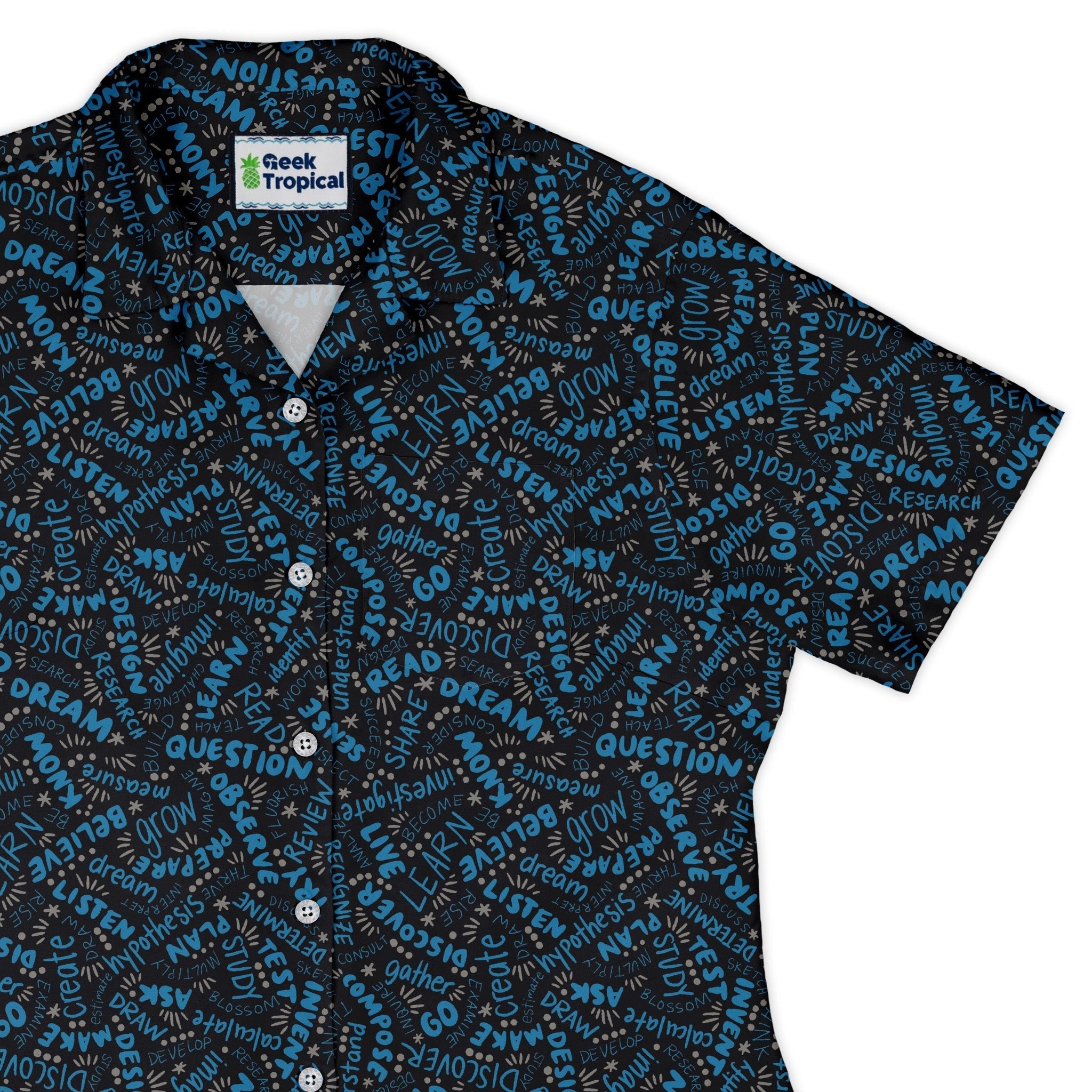 Learner Affirmations Curvy Button Up Shirt Geek Nerd Design by Zirkus Design q225 science print