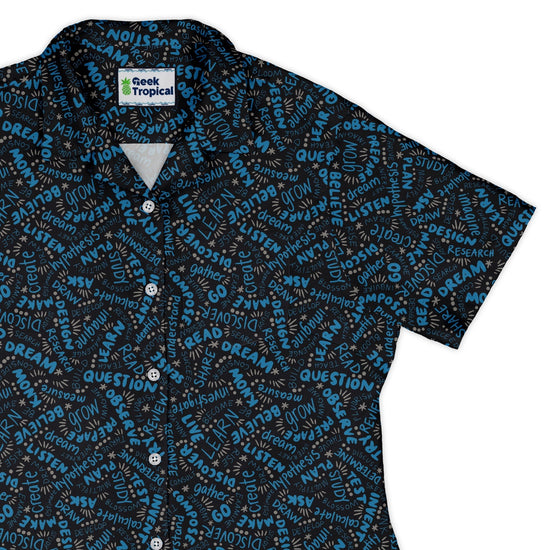 Learner Affirmations Curvy Button Up Shirt Geek Nerd Design by Zirkus Design q225 science print