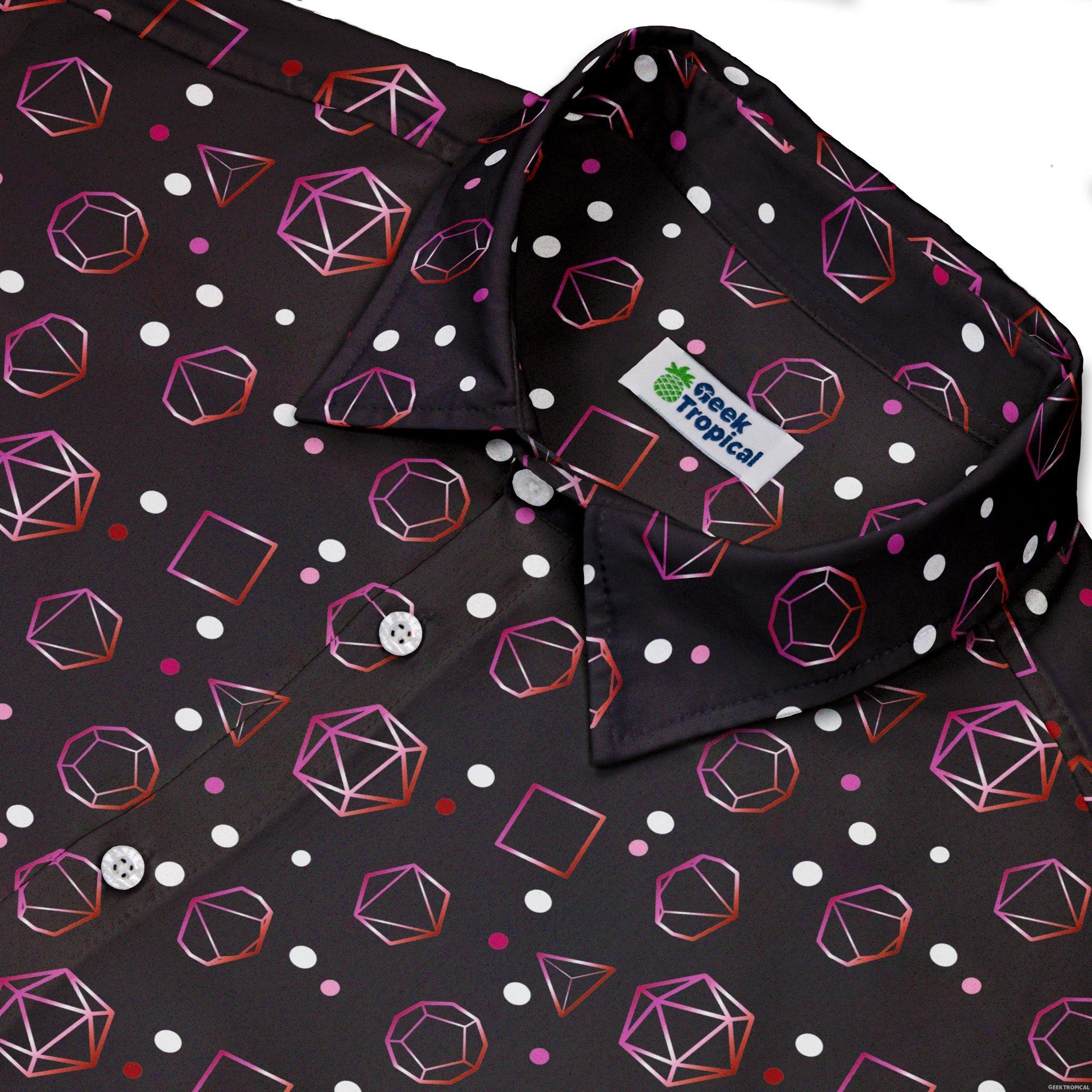 Lesbian Pride Flag DND Dice Button Up Shirt - adult sizing - Design by Heather Davenport - dnd & rpg print