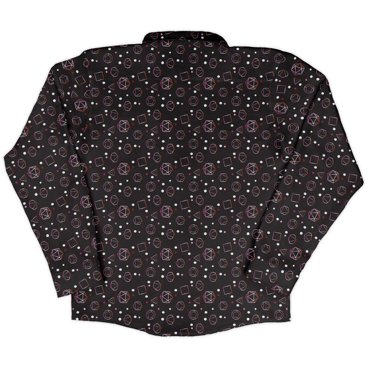 Lesbian Pride Flag DND Dice Long Sleeve Button Up Shirt Geek Nerd adult sizing Design by Heather Davenport dnd & rpg print