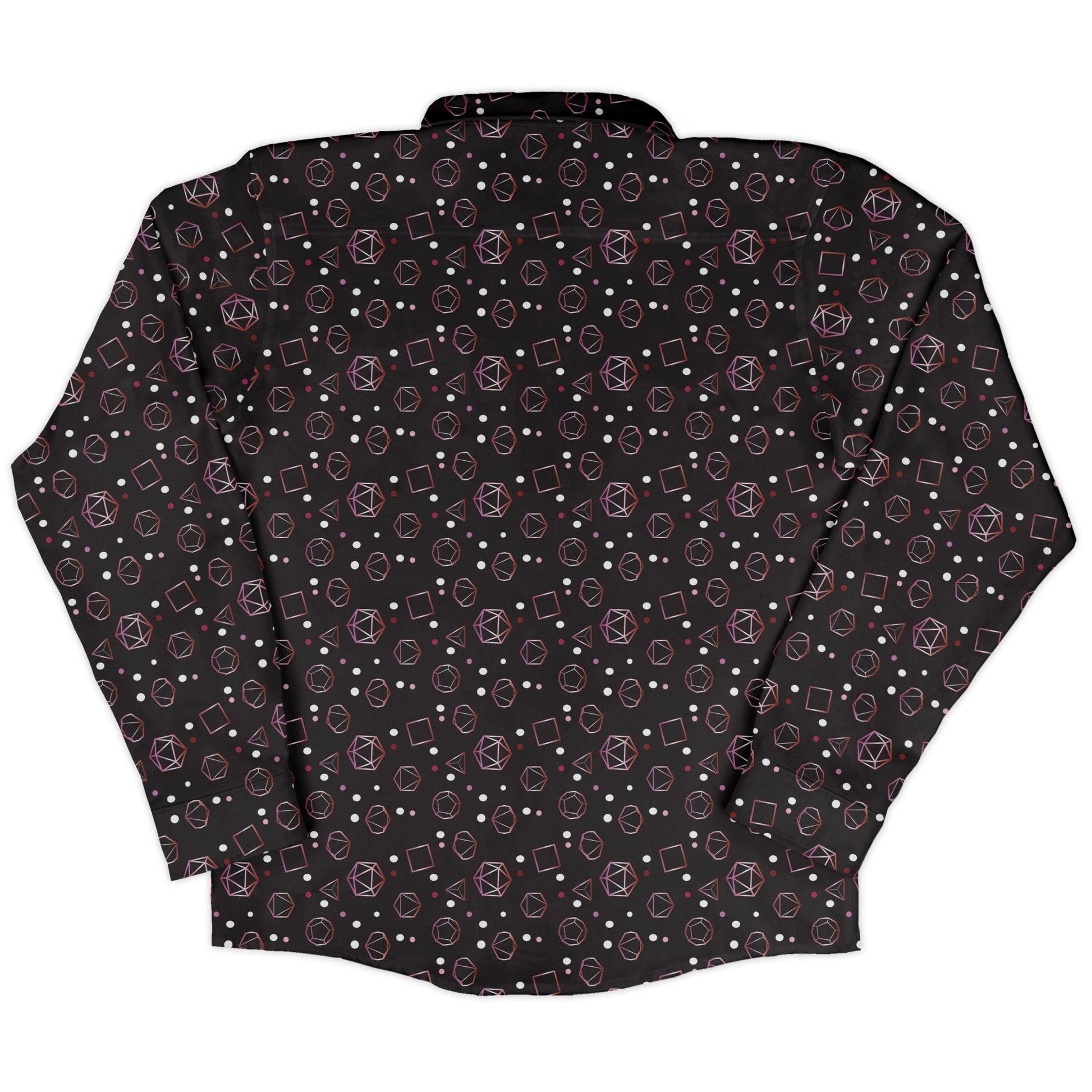 Lesbian Pride Flag DND Dice Long Sleeve Button Up Shirt Geek Nerd adult sizing Design by Heather Davenport dnd & rpg print