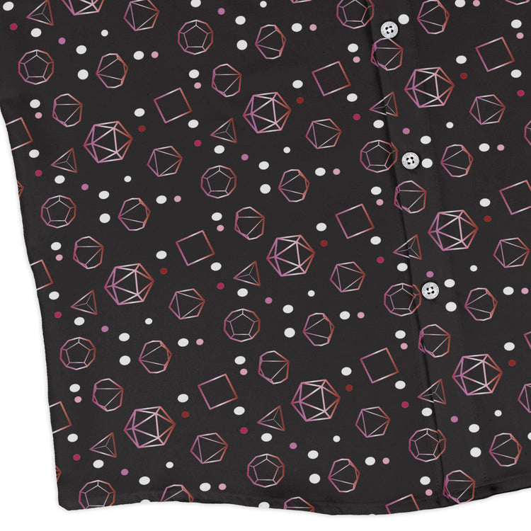 Lesbian Pride Flag DND Dice Long Sleeve Button Up Shirt Geek Nerd adult sizing Design by Heather Davenport dnd & rpg print