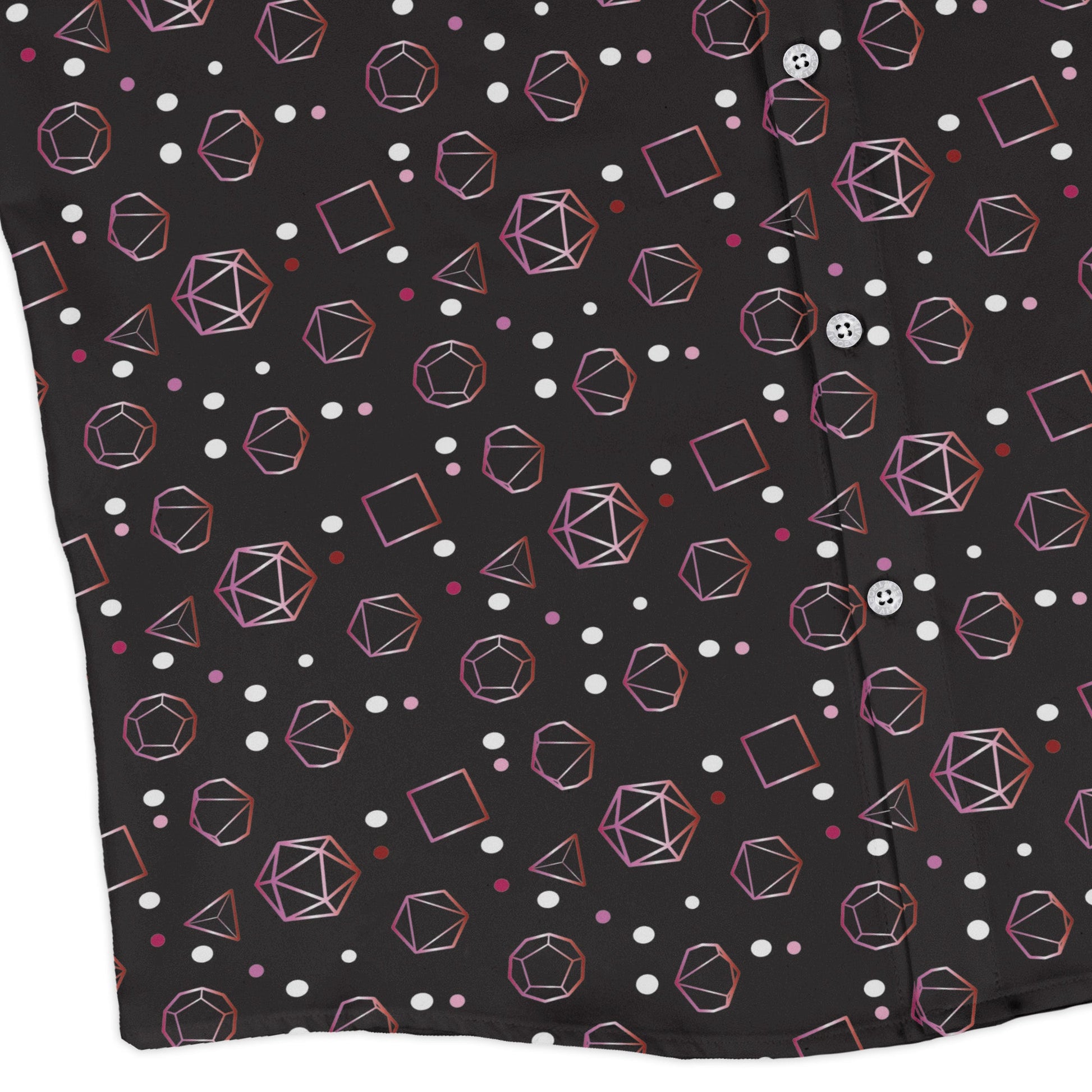 Lesbian Pride Flag DND Dice Long Sleeve Button Up Shirt Geek Nerd adult sizing Design by Heather Davenport dnd & rpg print