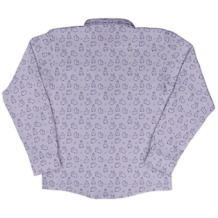 Lilac Anime Bunnies Long Sleeve Button Up Shirt Geek Nerd Animal Patterns Anime Design by Ardi Tong