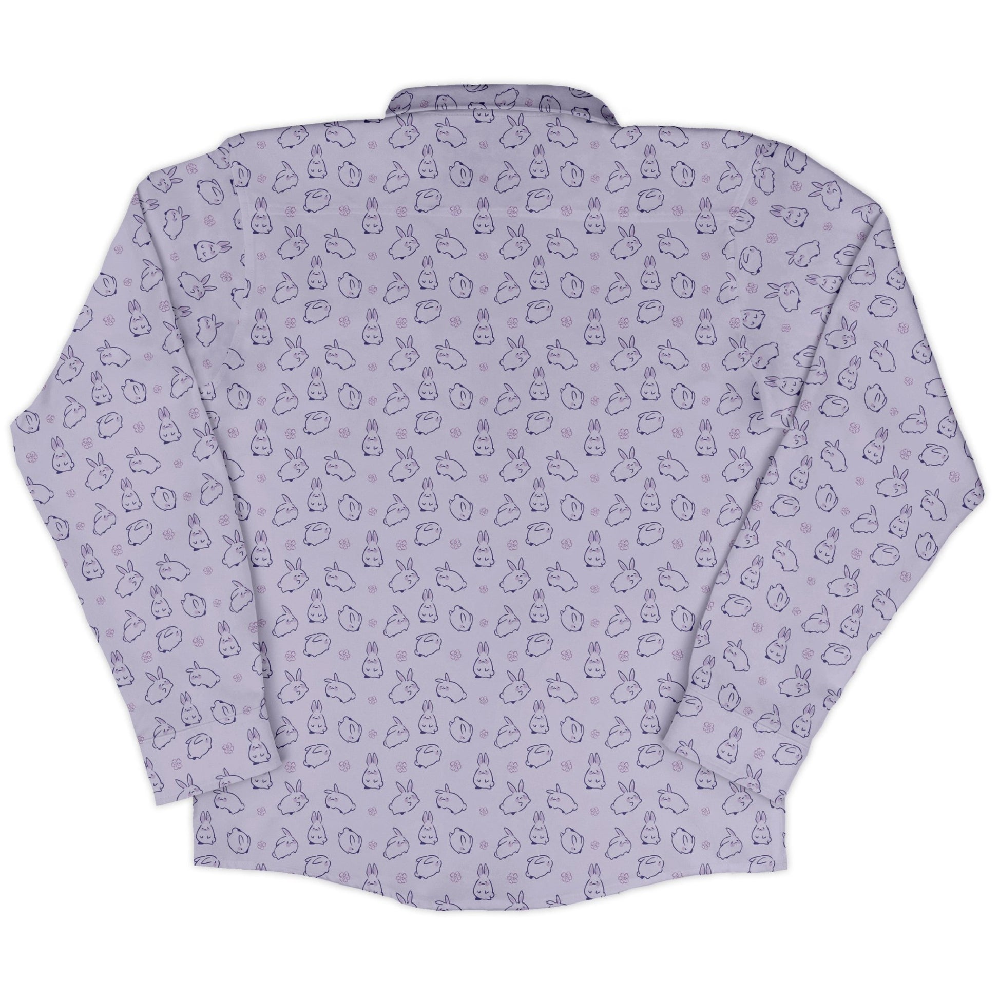 Lilac Anime Bunnies Long Sleeve Button Up Shirt Geek Nerd Animal Patterns Anime Design by Ardi Tong