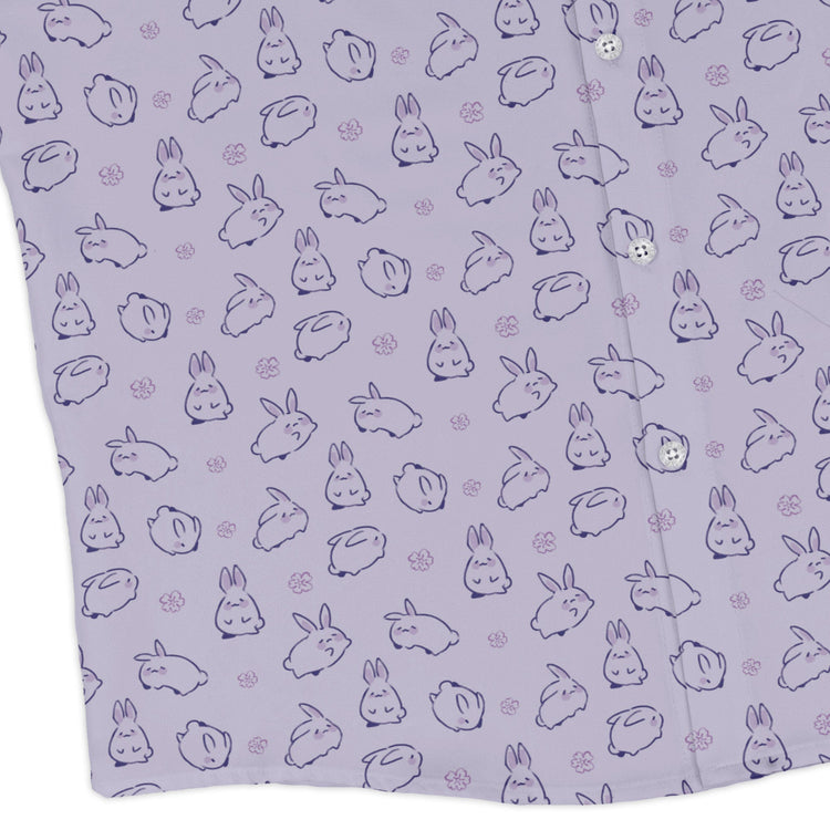 Lilac Anime Bunnies Long Sleeve Button Up Shirt Geek Nerd Animal Patterns Anime Design by Ardi Tong