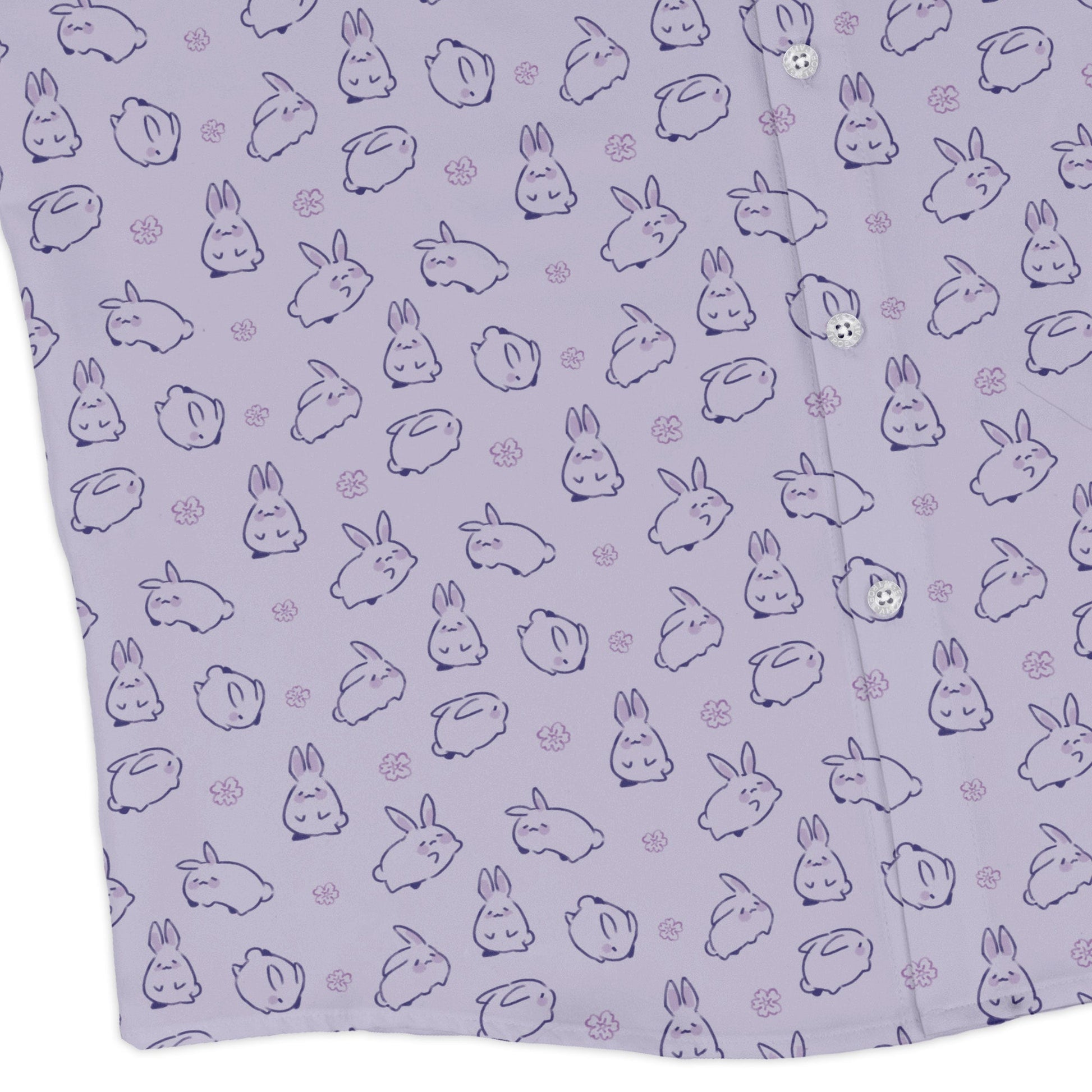 Lilac Anime Bunnies Long Sleeve Button Up Shirt Geek Nerd Animal Patterns Anime Design by Ardi Tong
