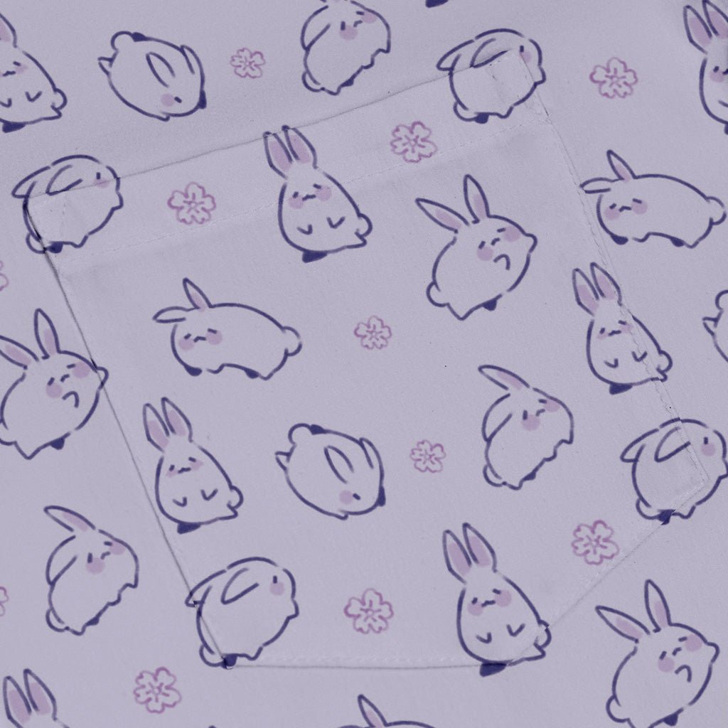 Lilac Anime Bunnies Long Sleeve Button Up Shirt Geek Nerd Animal Patterns Anime Design by Ardi Tong