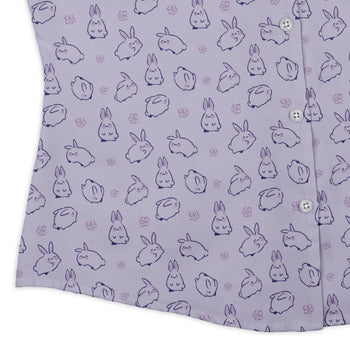 Lilac Anime Bunnies Curvy Button Up Shirt Geek Nerd Animal Patterns Anime Design by Ardi Tong