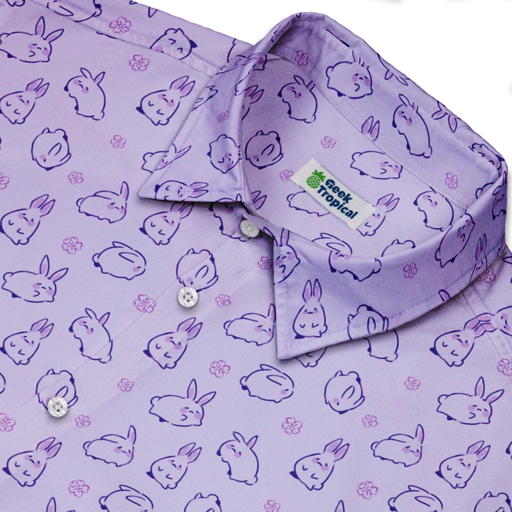 Lilac Anime Bunnies Button Up Shirt - Animal Patterns - Anime - Design by Ardi Tong