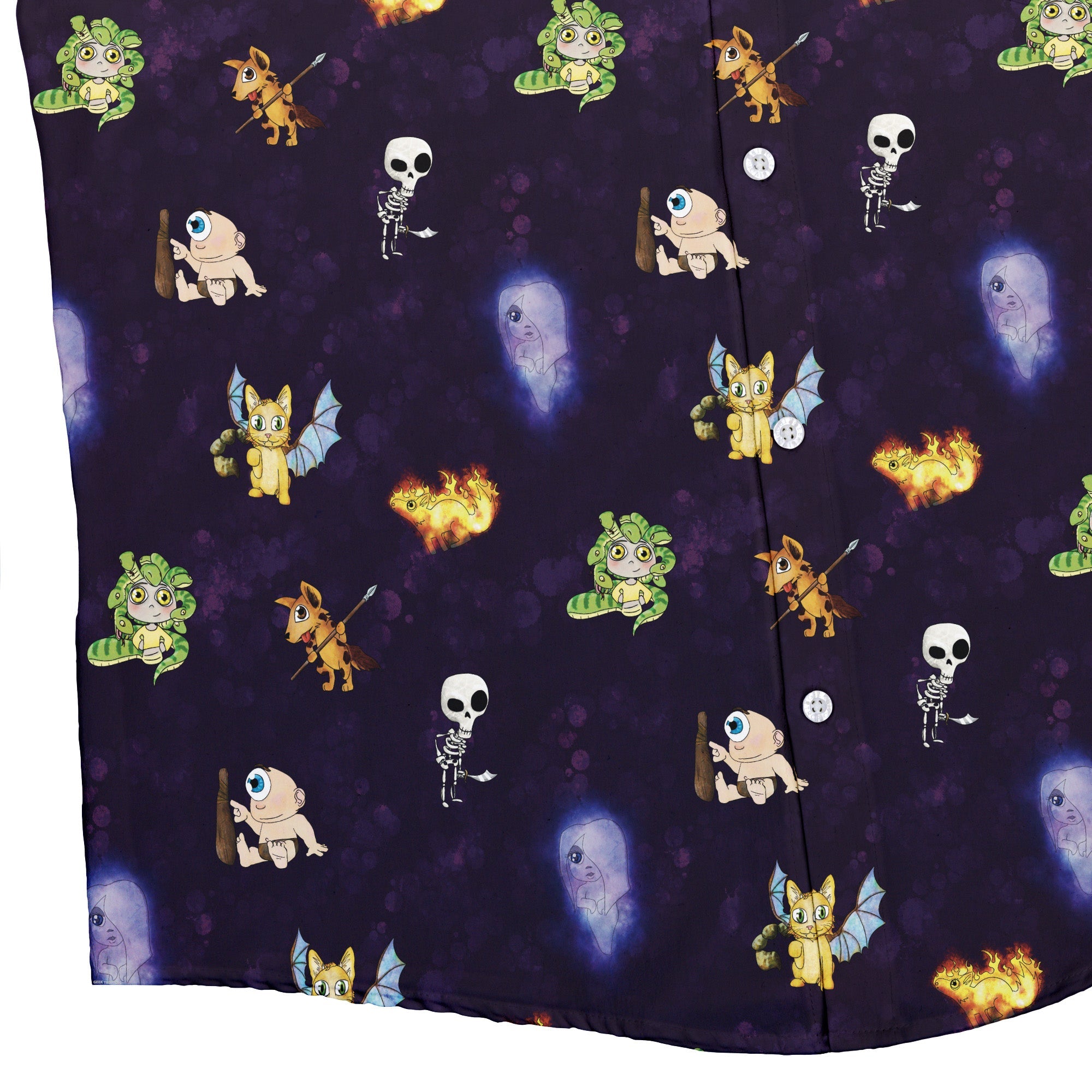 Little Monsters Button Up Shirt Geek Nerd adult sizing Designs by Nathan fantasy prints