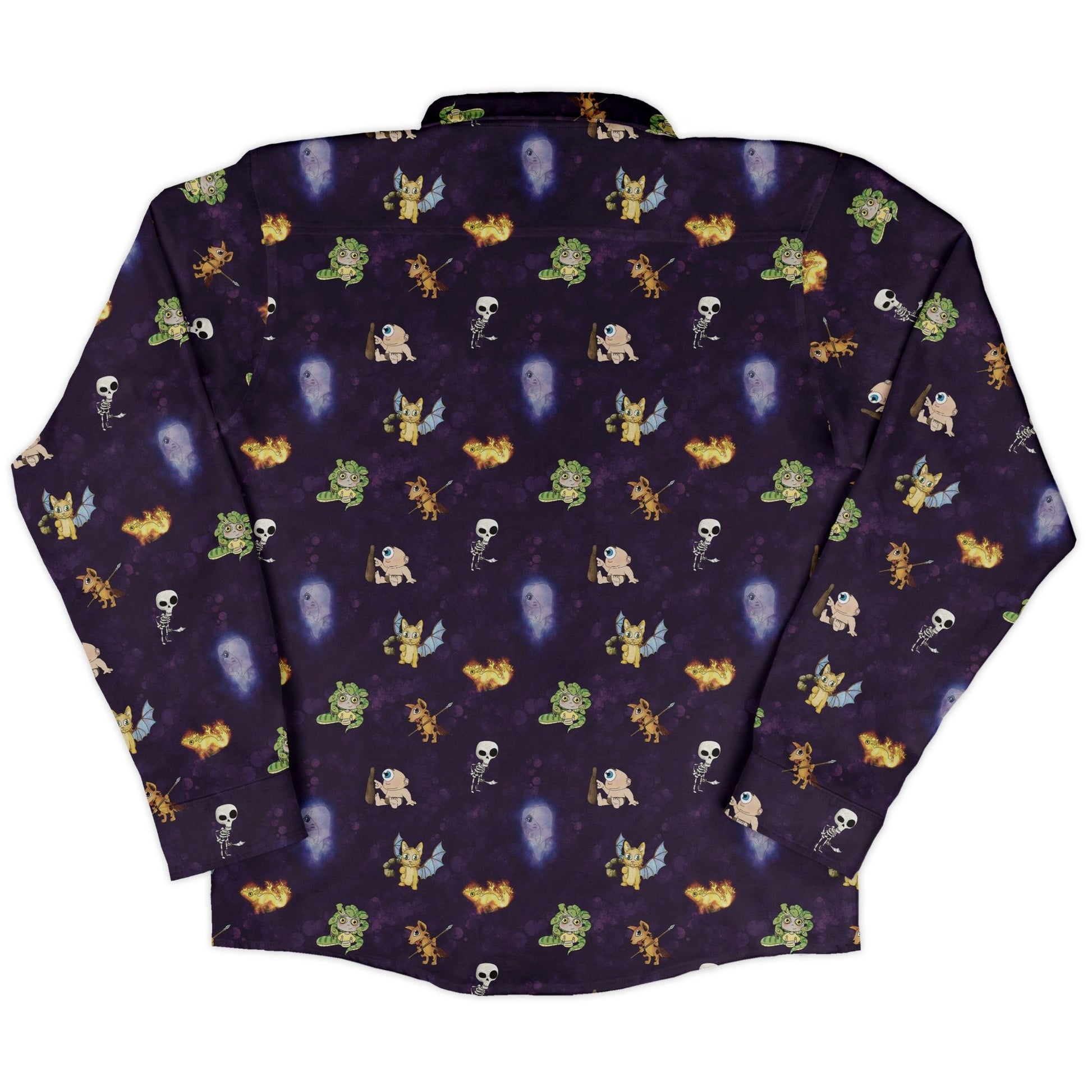 Little Monsters Long Sleeve Button Up Shirt Geek Nerd adult sizing Designs by Nathan fantasy prints