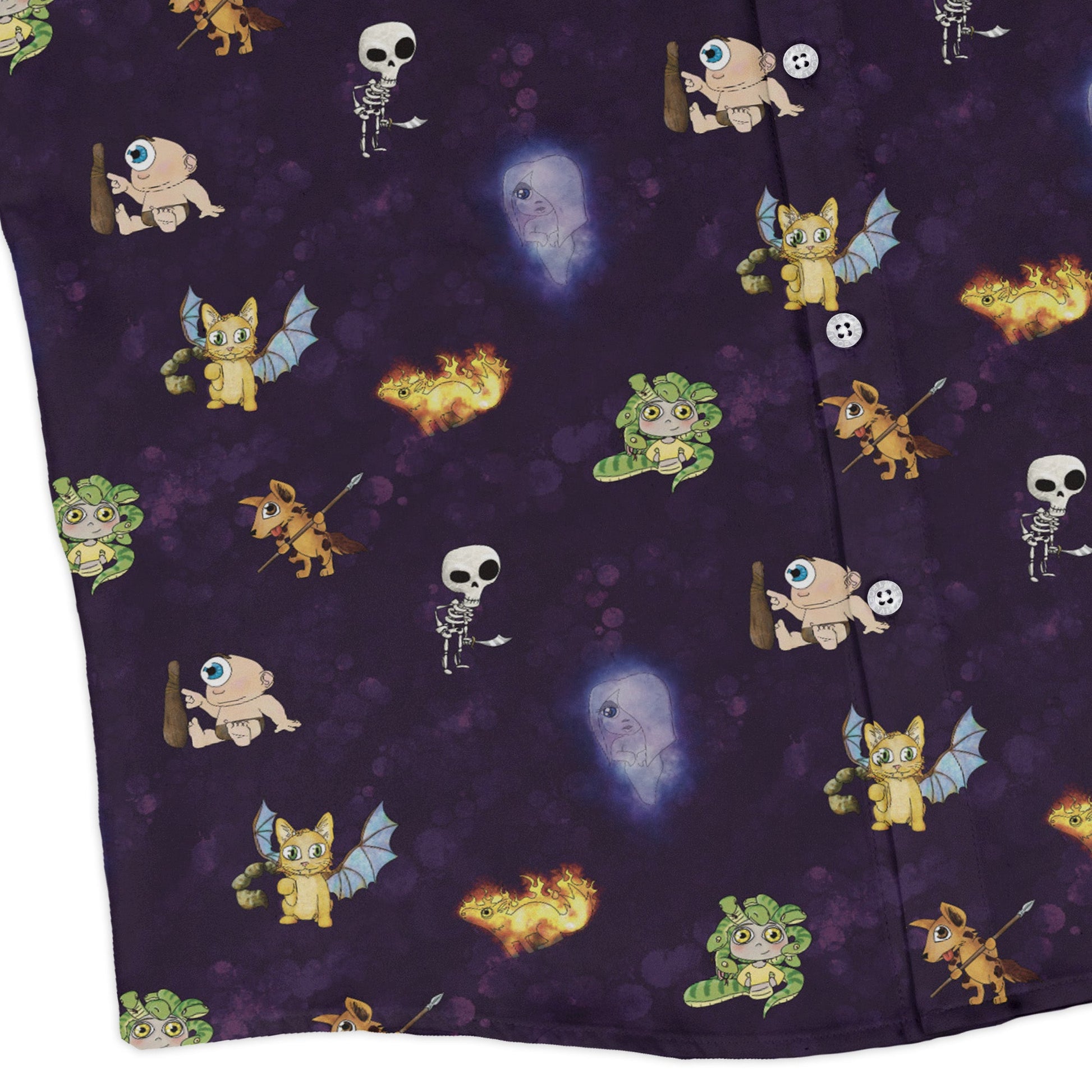 Little Monsters Long Sleeve Button Up Shirt Geek Nerd adult sizing Designs by Nathan fantasy prints