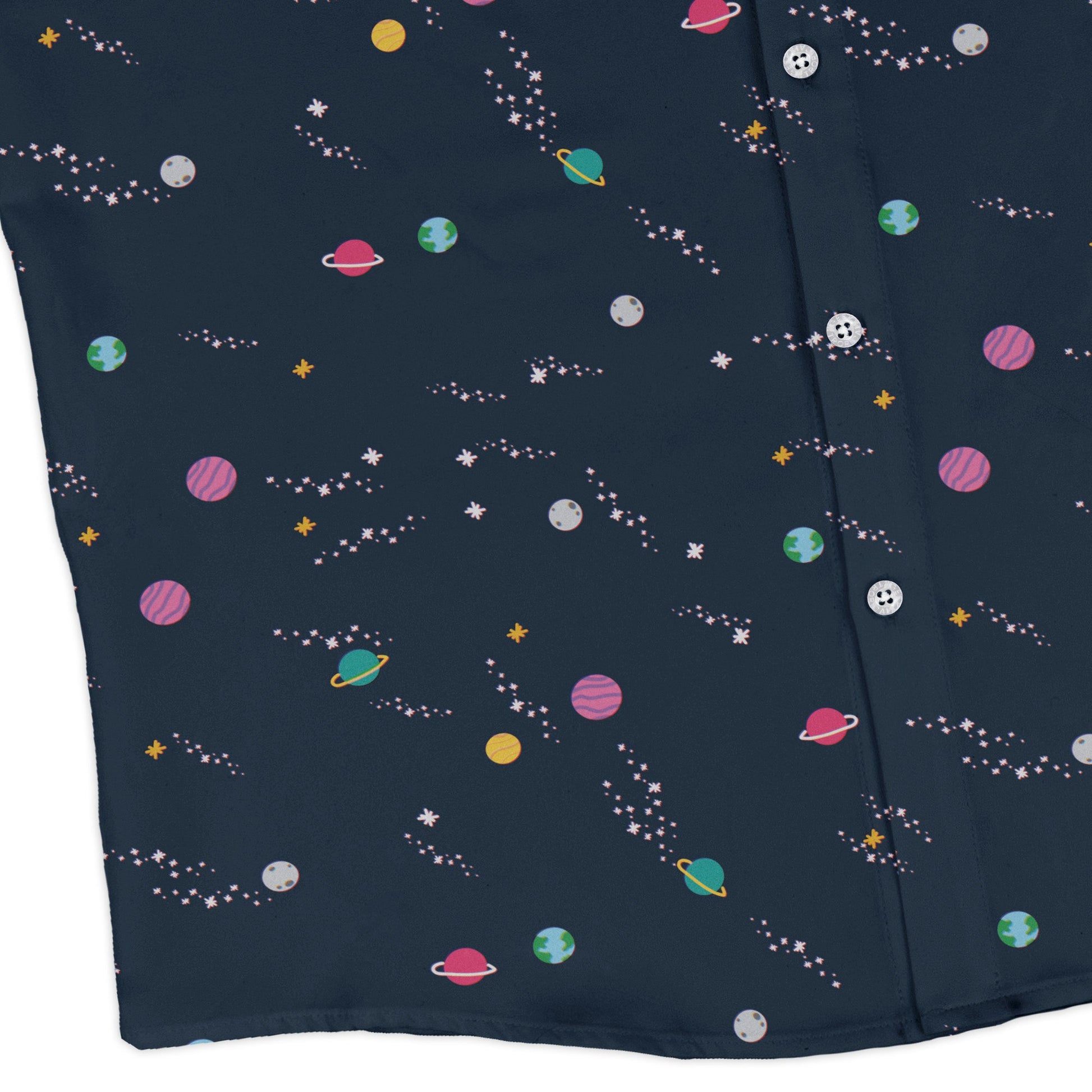 Lost in Space Planets Long Sleeve Button Up Shirt Geek Nerd adult sizing Design by Tobe Fonseca FLOW DESC WRITING