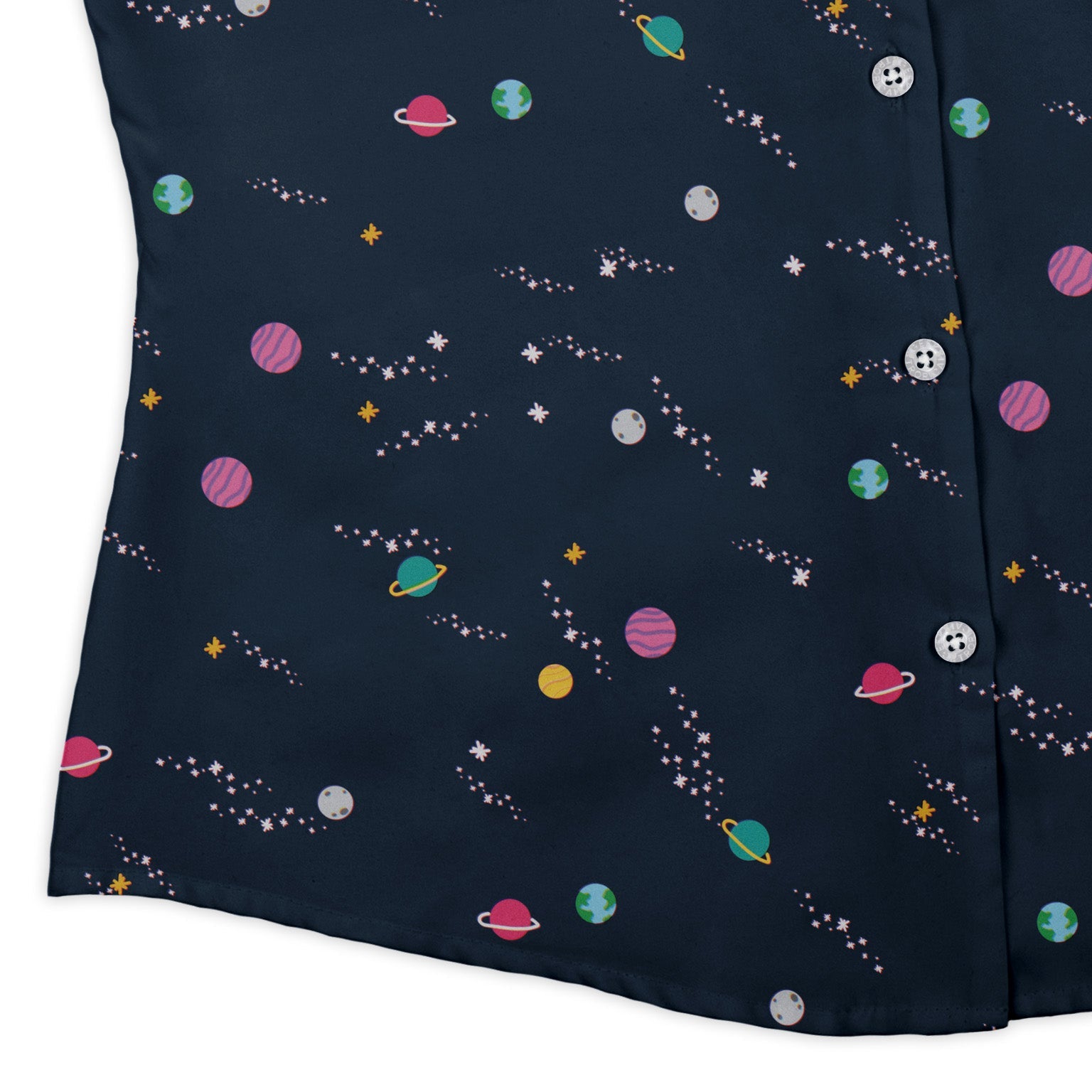 Lost in Space Planets Curvy Button Up Shirt Geek Nerd Design by Tobe Fonseca outer space & astronaut print Q3 - 2