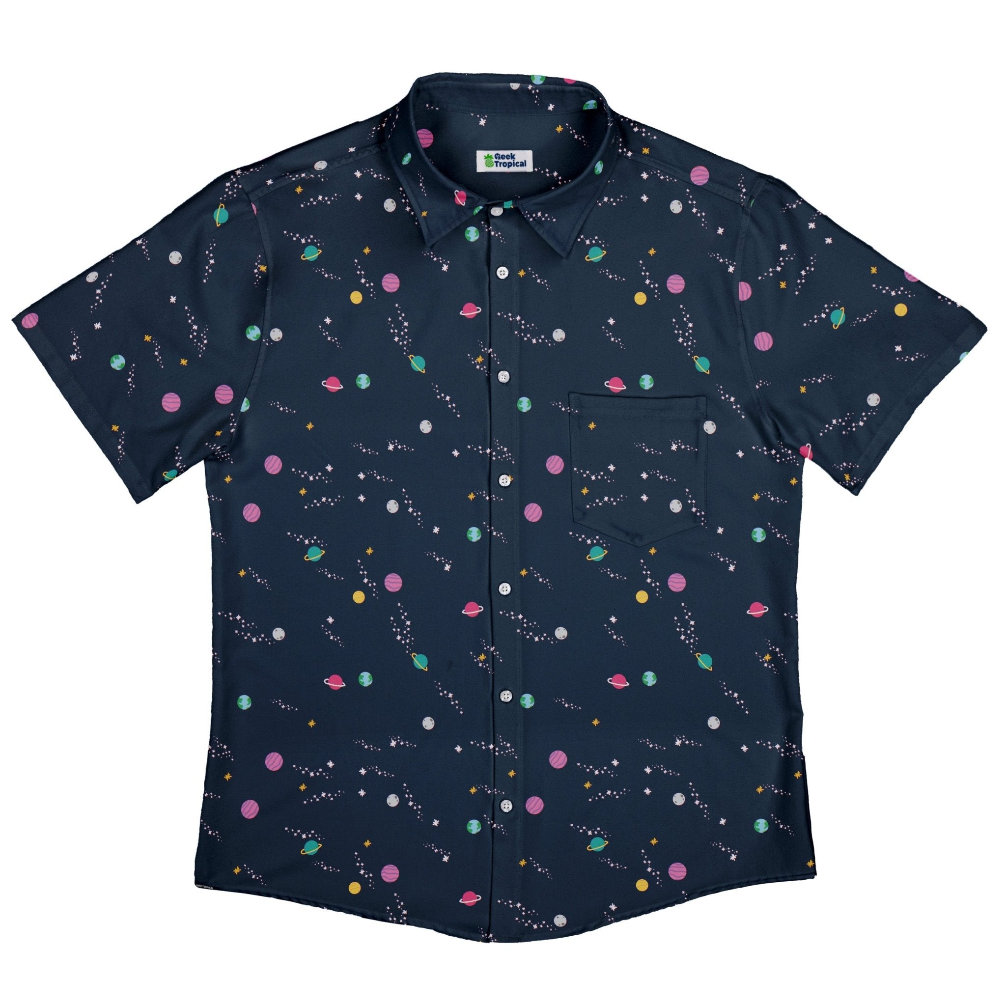 Lost in Space Planets Button Up Shirt - adult sizing - Design by Tobe Fonseca - outer space & astronaut print