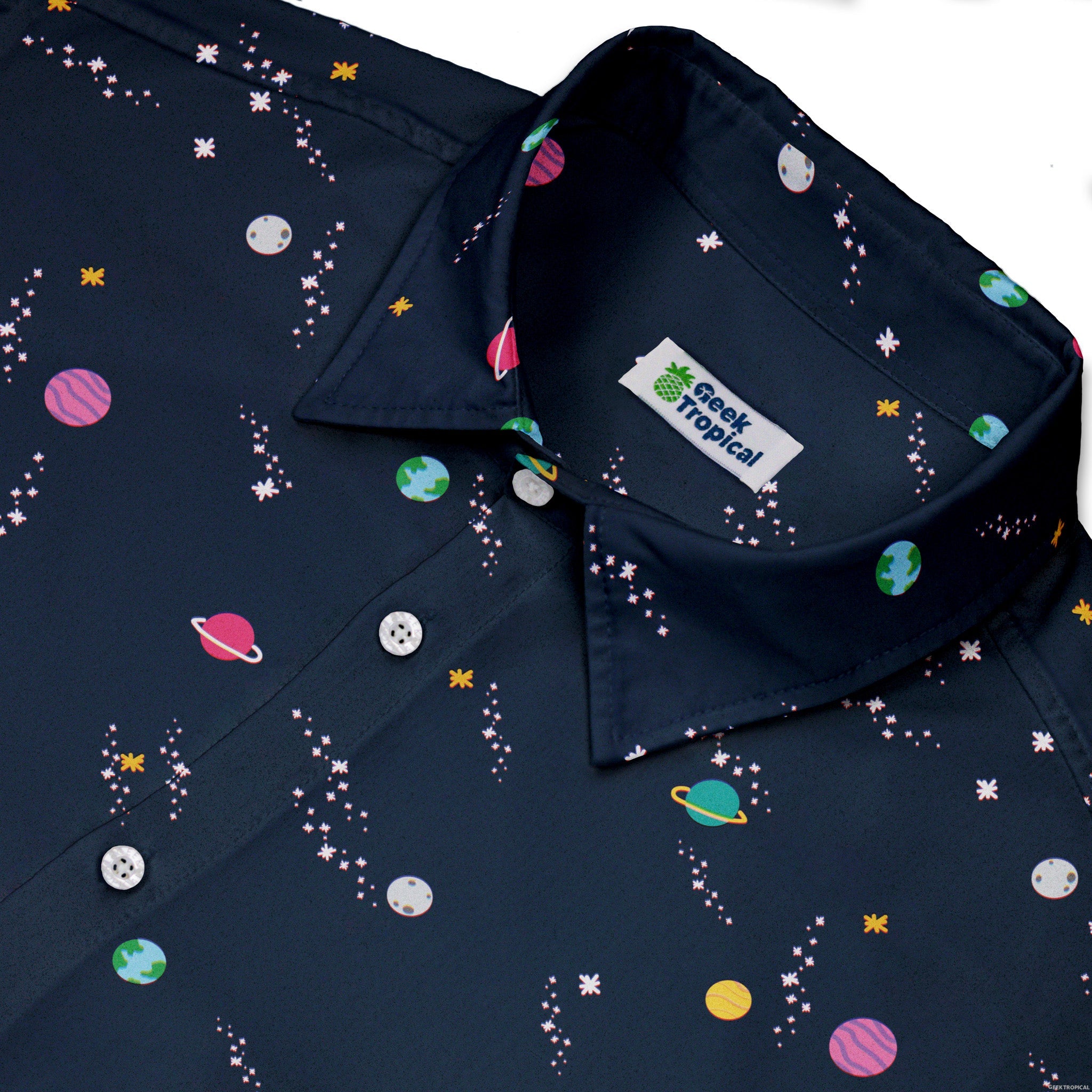 Lost in Space Planets Button Up Shirt - adult sizing - Design by Tobe Fonseca - outer space & astronaut print