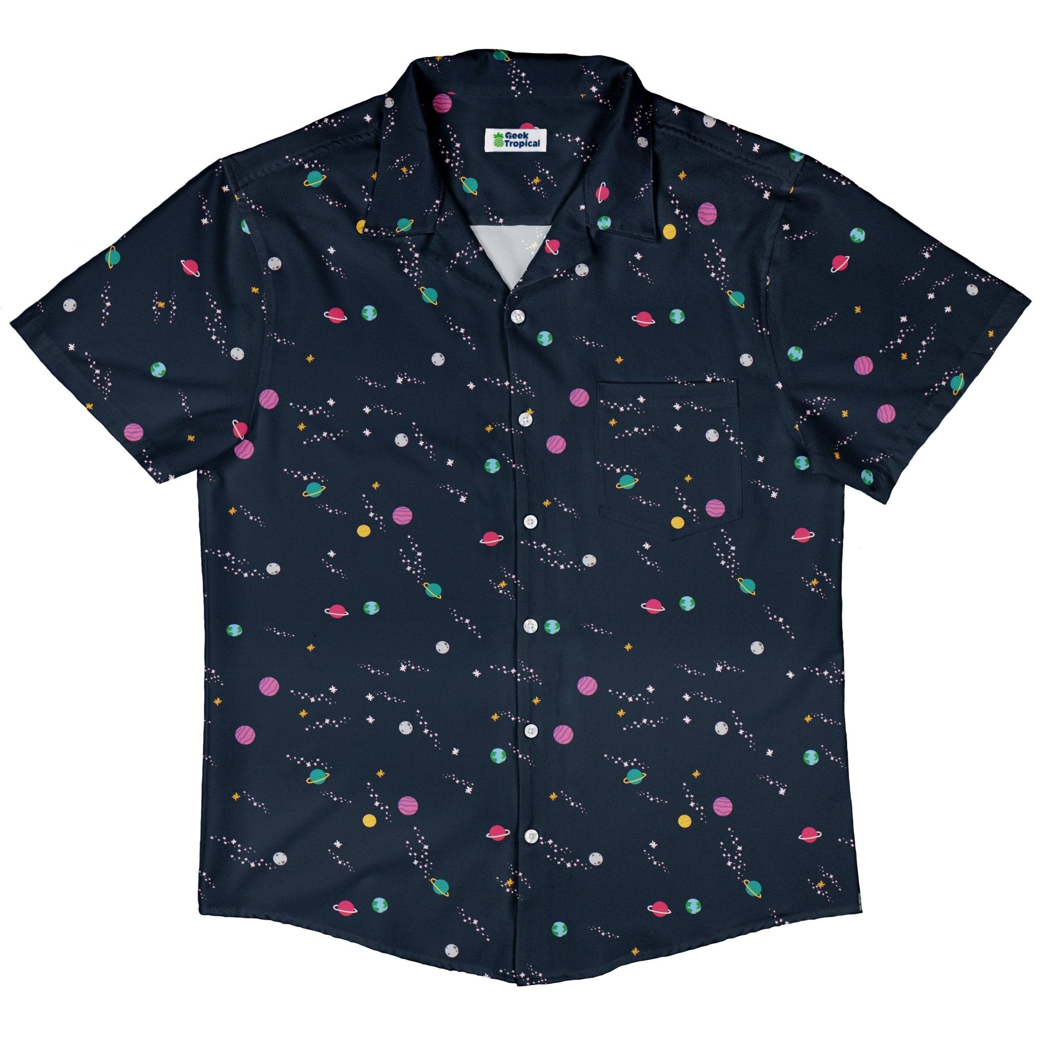 Lost in Space Planets Button Up Shirt - adult sizing - Design by Tobe Fonseca - outer space & astronaut print