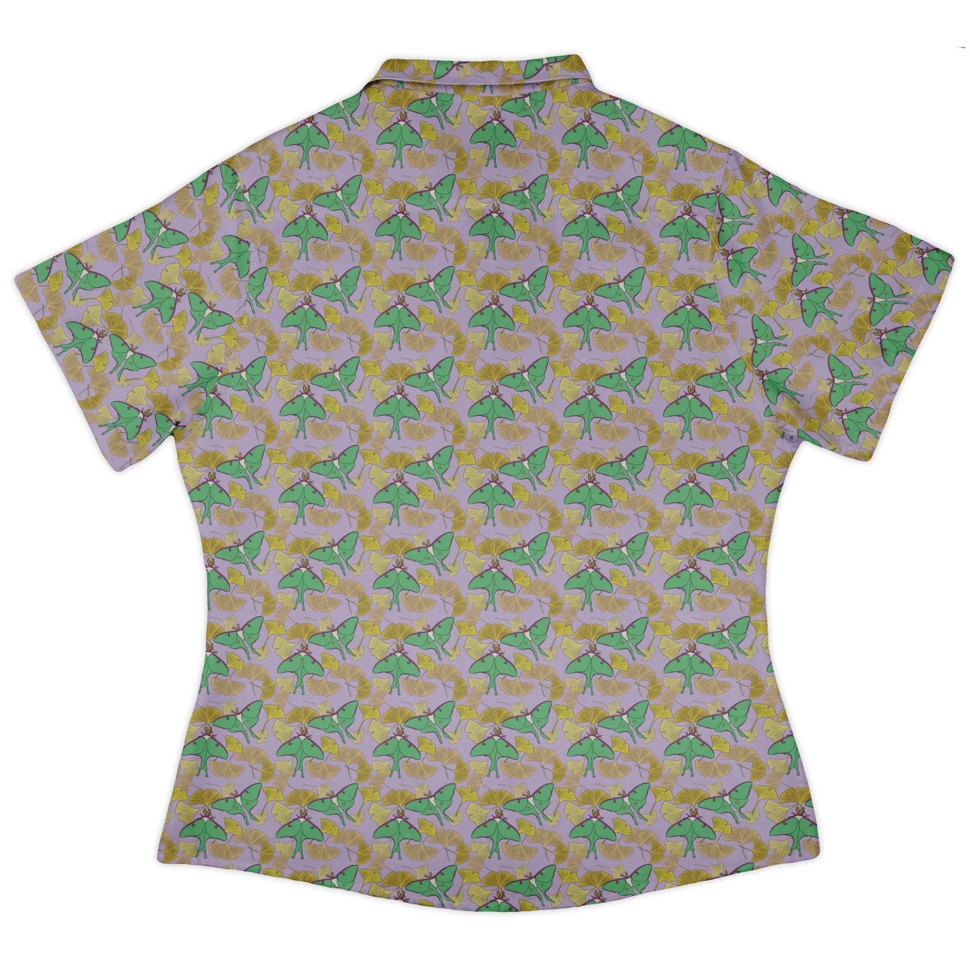 Luna Moth Gathering Curvy Button Up Shirt Geek Nerd animal patterns botany print Design by Julie Kitzes