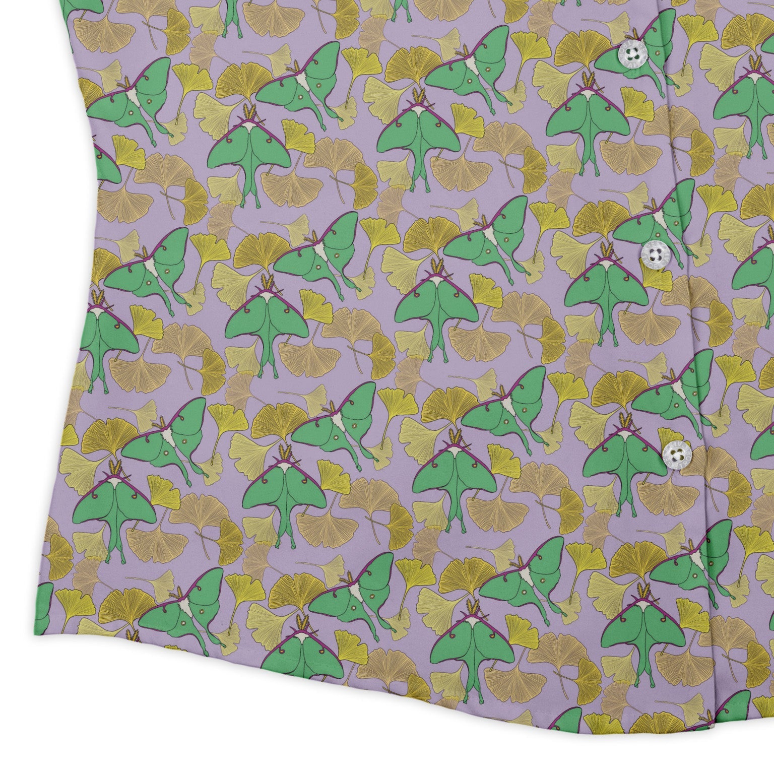 Luna Moth Gathering Curvy Button Up Shirt Geek Nerd animal patterns botany print Design by Julie Kitzes
