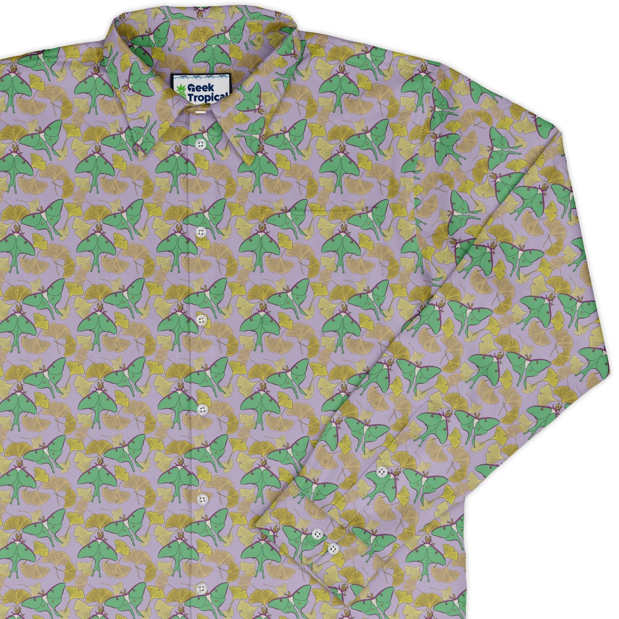 Luna Moth Gathering Long Sleeve Button Up Shirt Geek Nerd adult sizing animal patterns botany print