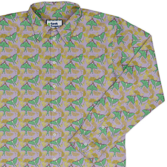 Luna Moth Gathering Long Sleeve Button Up Shirt Geek Nerd adult sizing animal patterns botany print