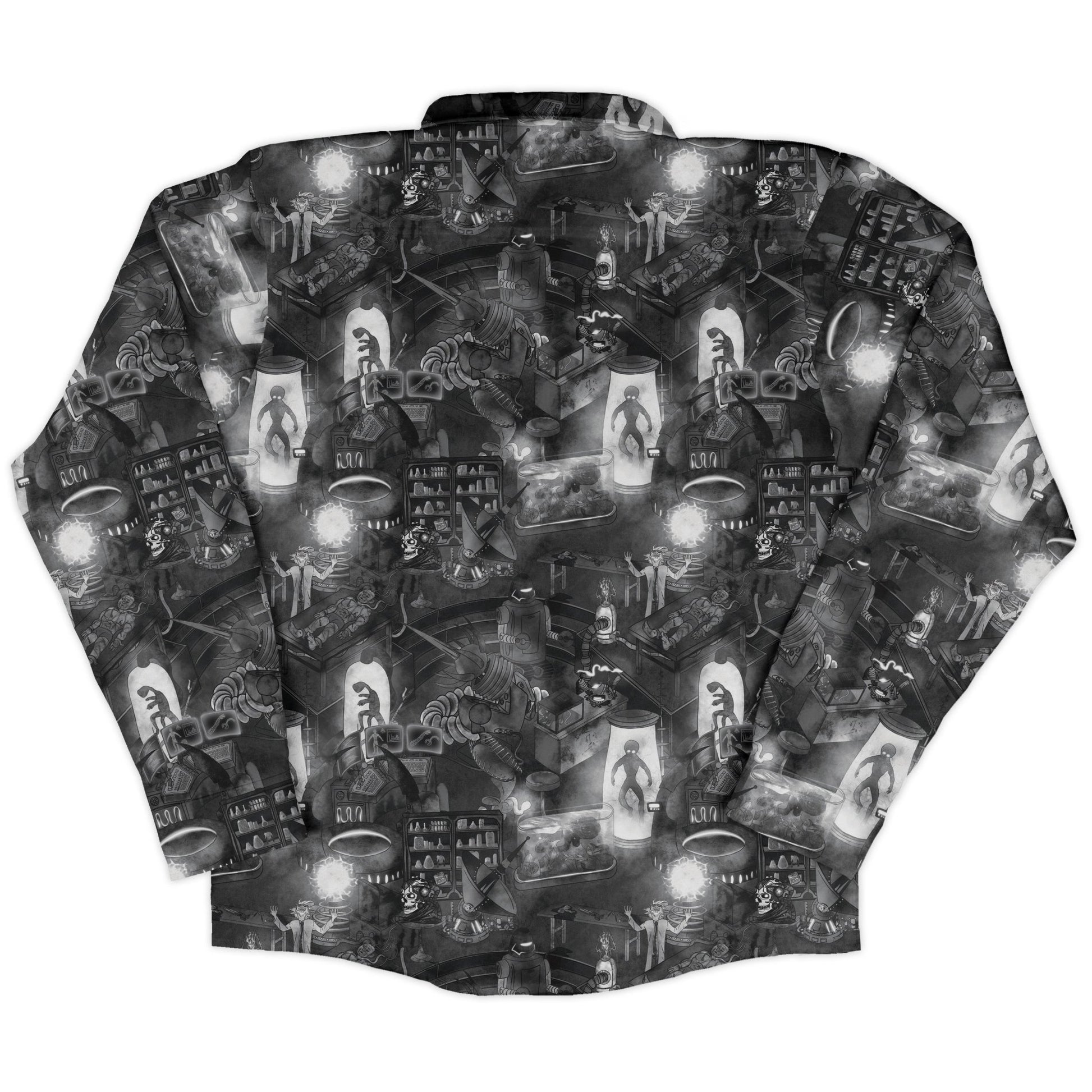 Mad Lab Midnight Long Sleeve Button Up Shirt Geek Nerd adult sizing Designs by Nathan FLOW DESC WRITING