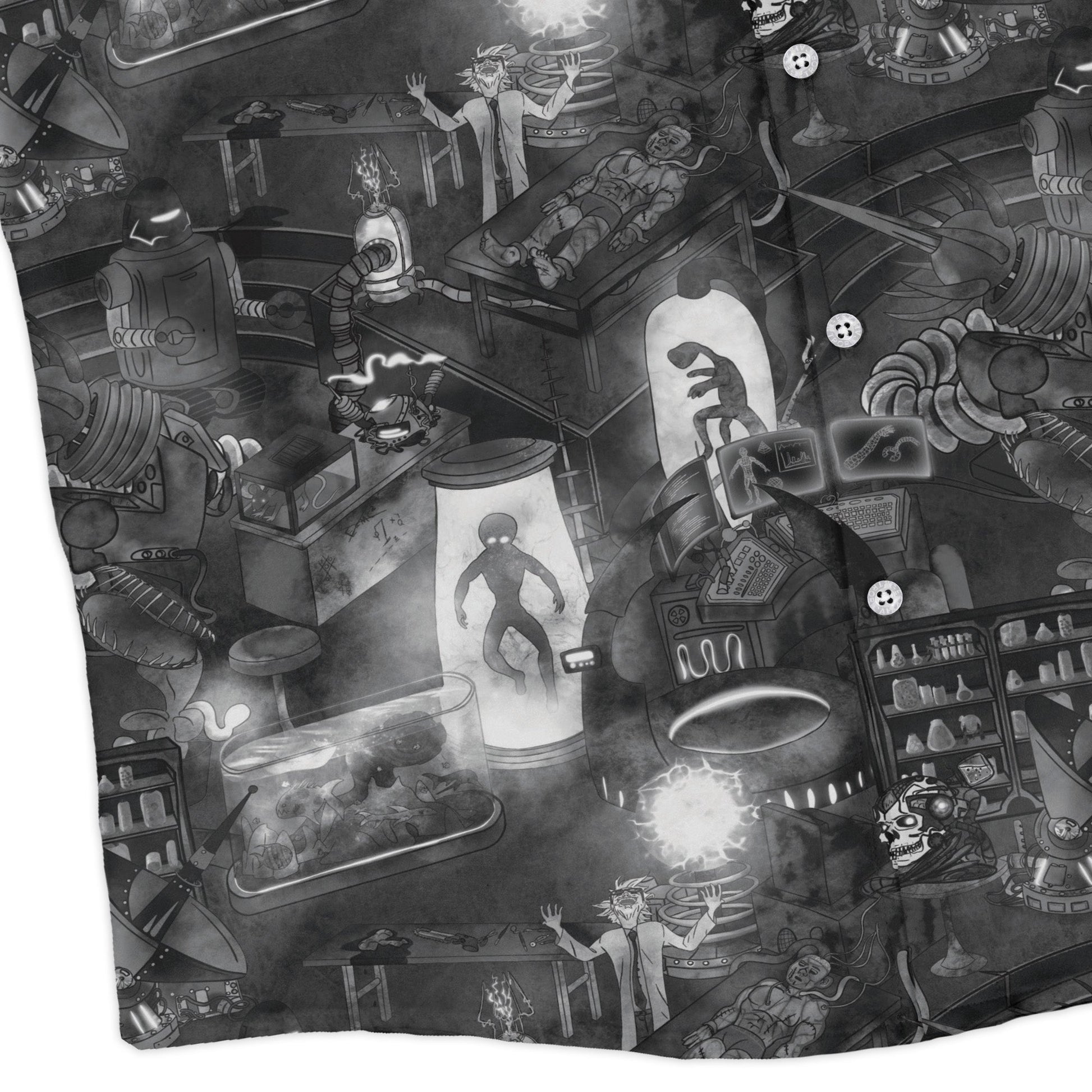 Mad Lab Midnight Long Sleeve Button Up Shirt Geek Nerd adult sizing Designs by Nathan FLOW DESC WRITING