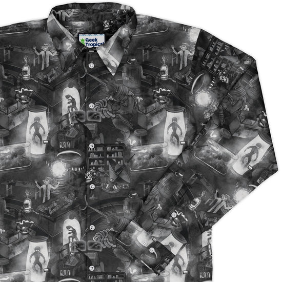 Mad Lab Midnight Long Sleeve Button Up Shirt Geek Nerd adult sizing Designs by Nathan FLOW DESC WRITING