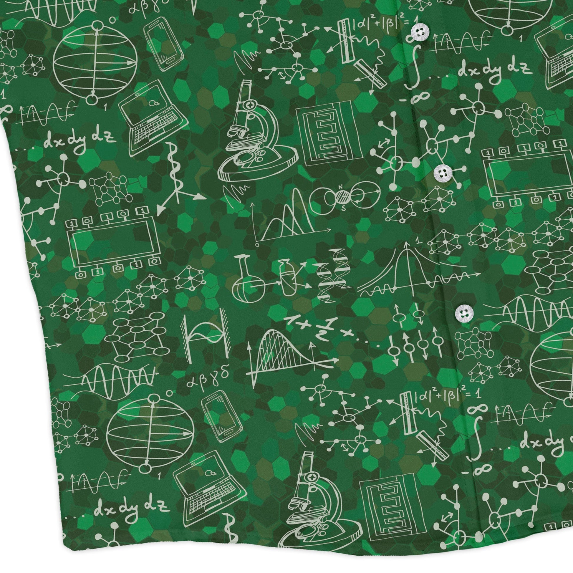 Mad Science Lab Green Long Sleeve Button Up Shirt Geek Nerd adult sizing FLOW DESC WRITING Maximalist Patterns