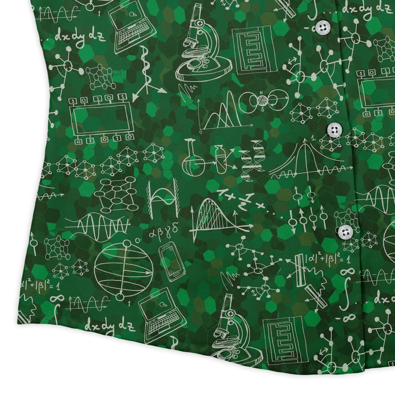 Mad Science Lab Green Curvy Button Up Shirt Geek Nerd Maximalist Patterns science print women