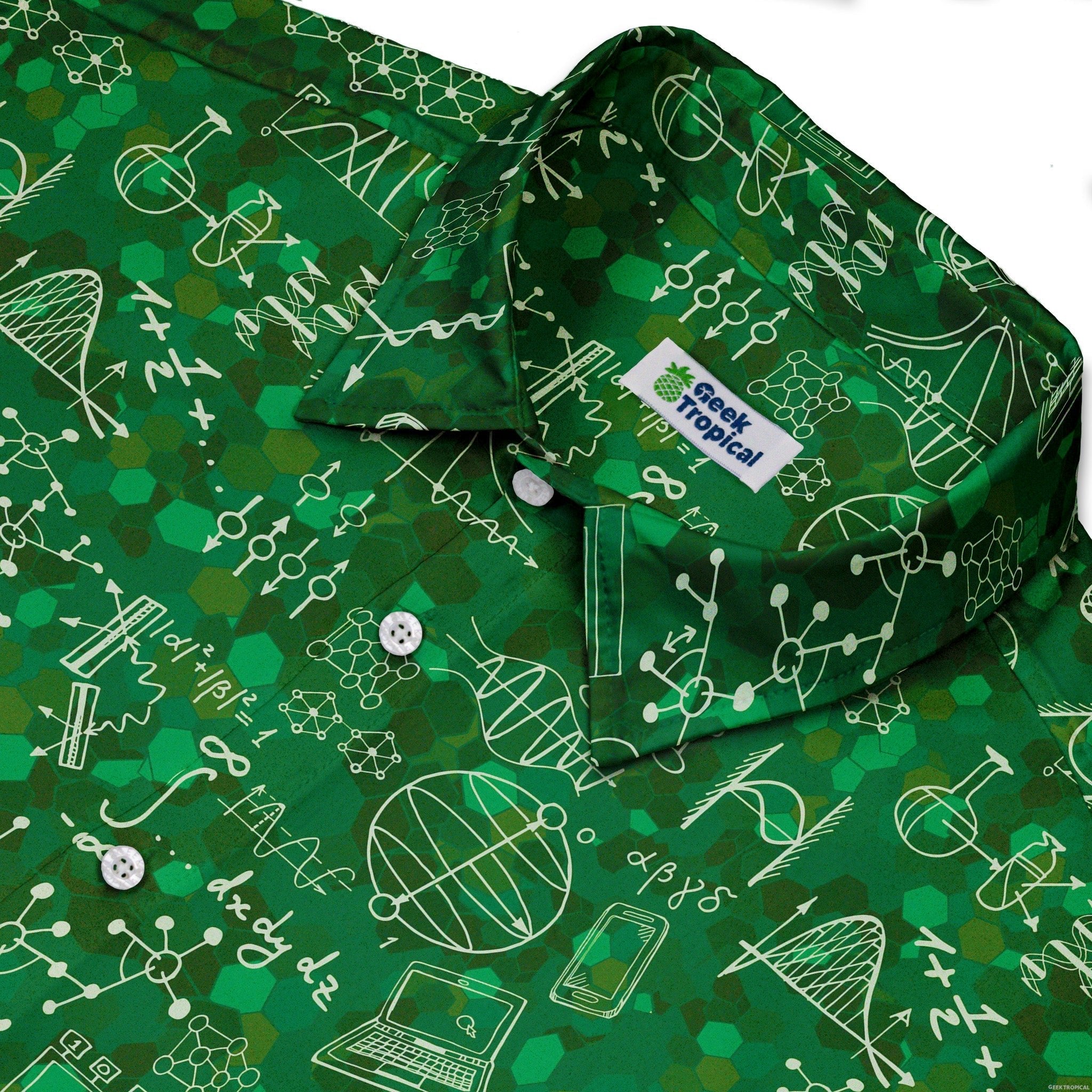 Mad Science Lab Green Button Up Shirt - adult sizing - Maximalist Patterns - science print