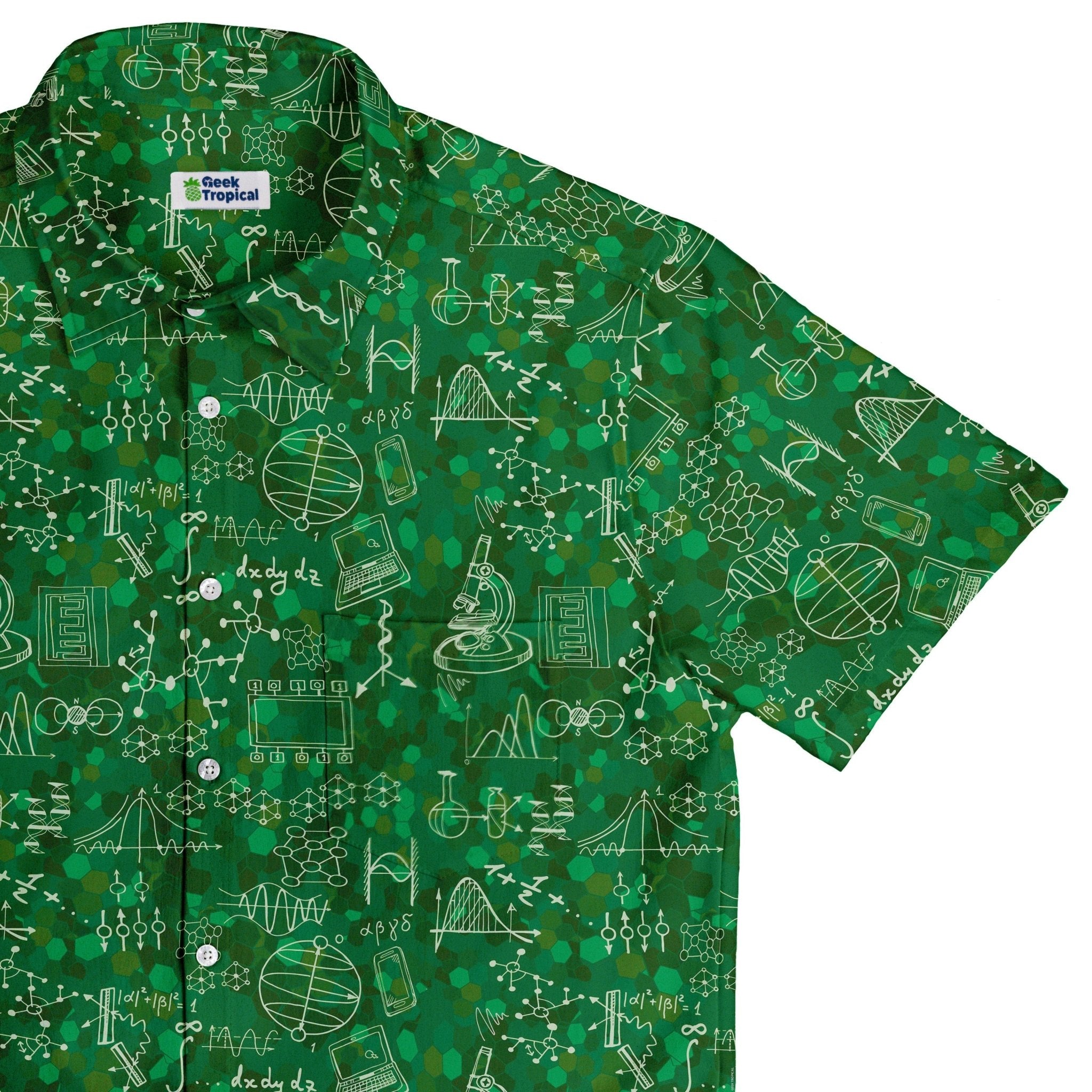 Mad Science Lab Green Button Up Shirt - adult sizing - Maximalist Patterns - science print