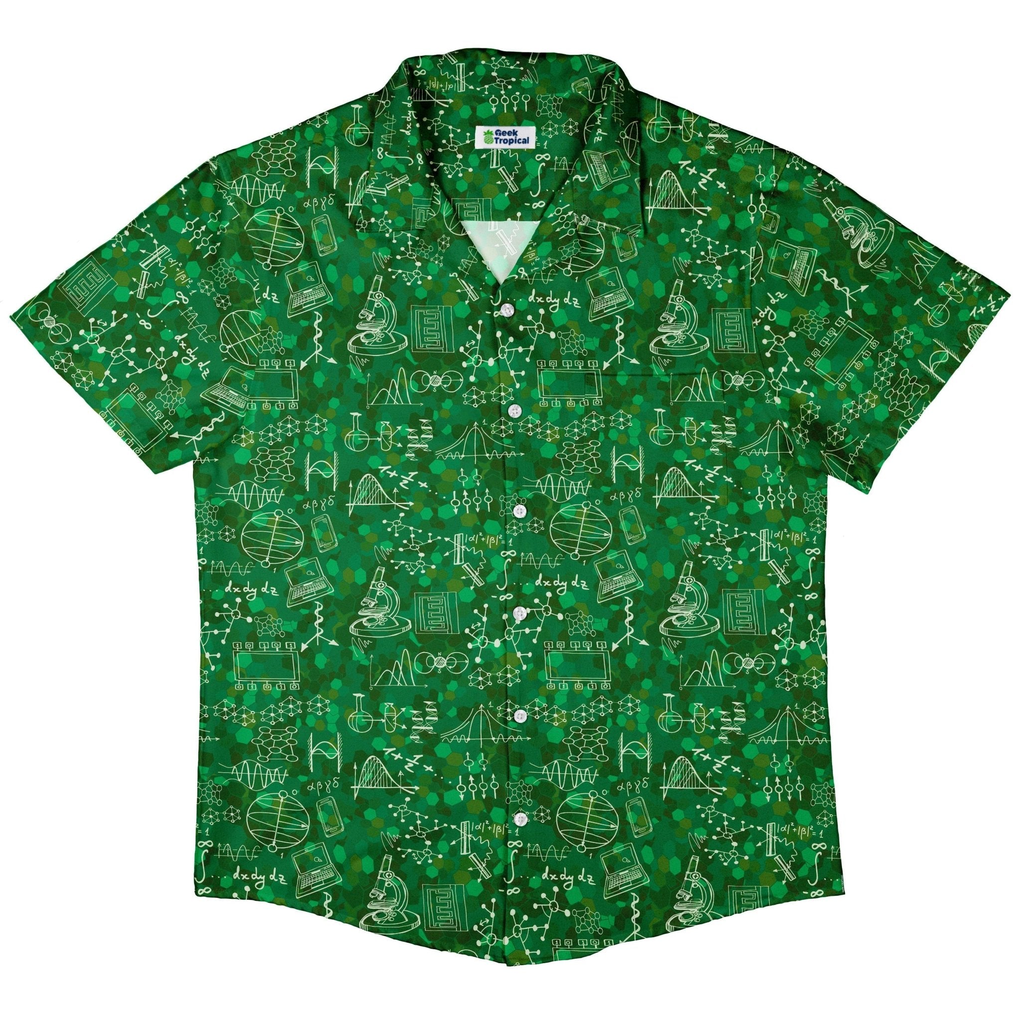 Mad Science Lab Green Button Up Shirt - adult sizing - Maximalist Patterns - science print