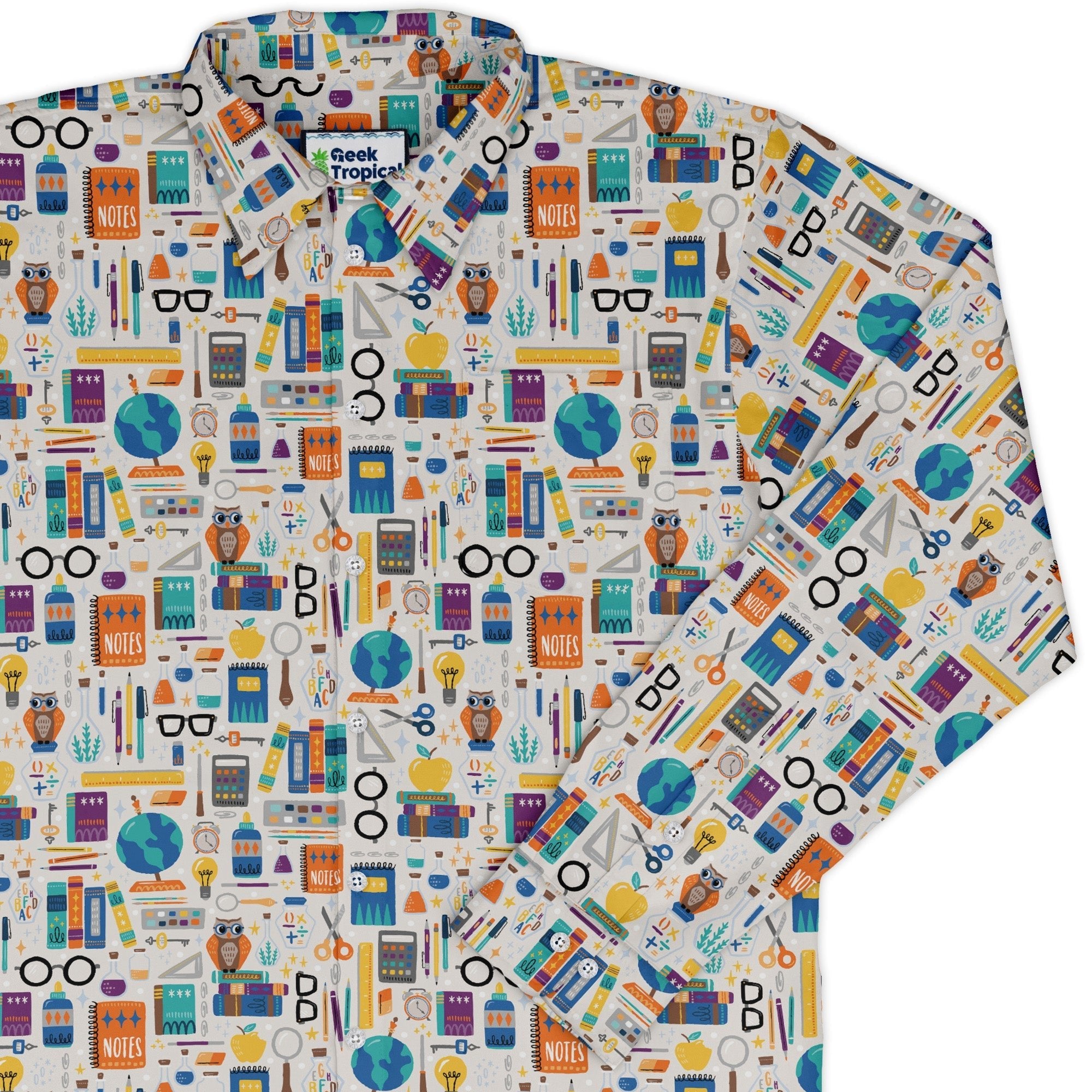 Magic Academics Long Sleeve Button Up Shirt Geek Nerd adult sizing Design by Zirkus Design FLOW DESC WRITING