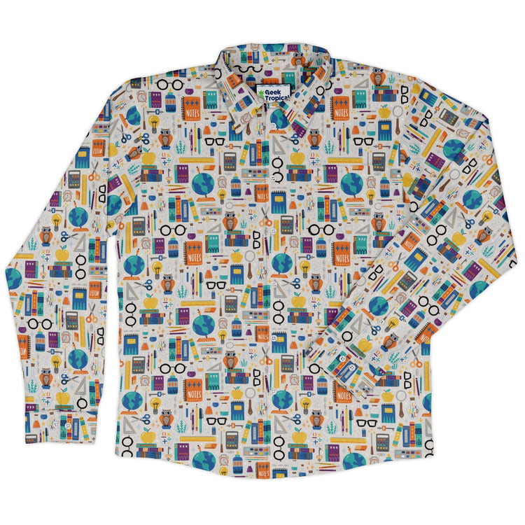 Magic Academics Long Sleeve Button Up Shirt Geek Nerd adult sizing Design by Zirkus Design FLOW DESC WRITING