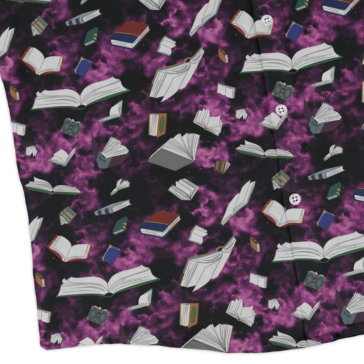Magical Books Purple Long Sleeve Button Up Shirt Geek Nerd adult sizing Book Prints Designs by Nathan